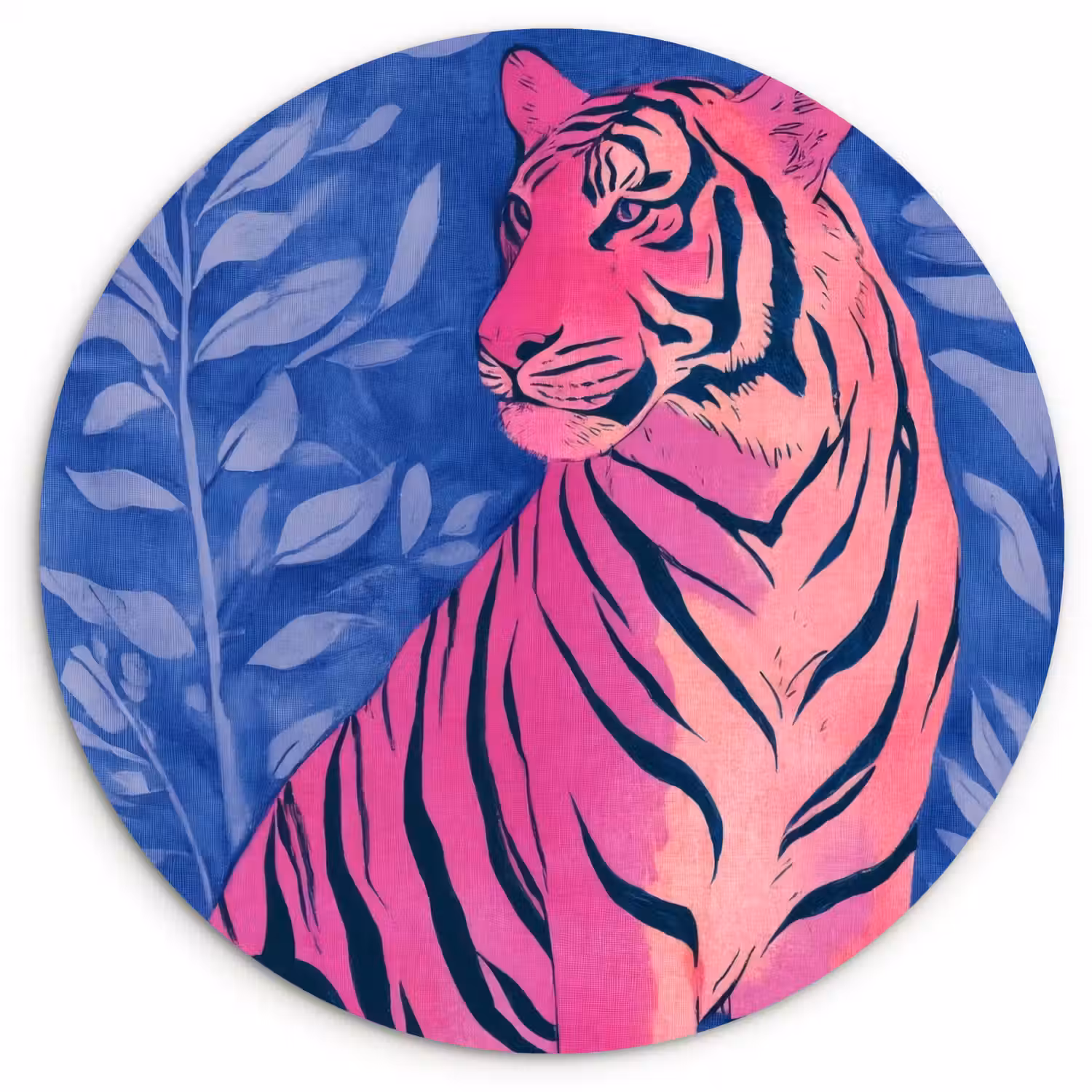Tijger - Roze - Bladeren - Jungle Wandcirkel kunststof plaat 5mm dik klein -3d