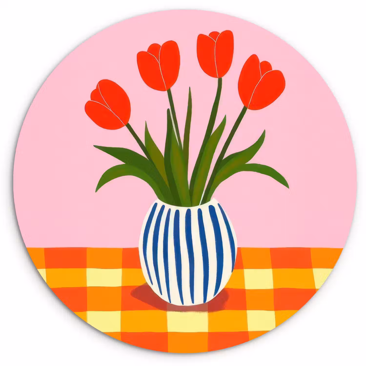 Tulpen - Roze - Vaas Wandcirkel kunststof plaat 5mm dik klein -3d