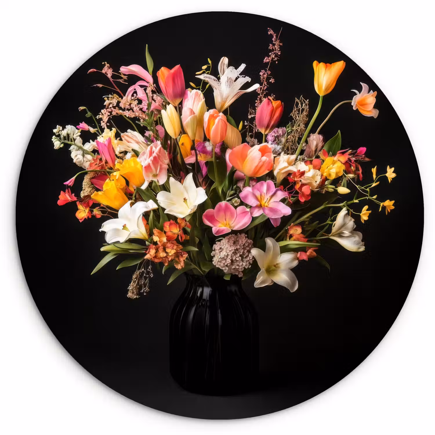 Vaas - Bloemen - Tulpen Wandcirkel kunststof plaat 5mm dik klein -3d