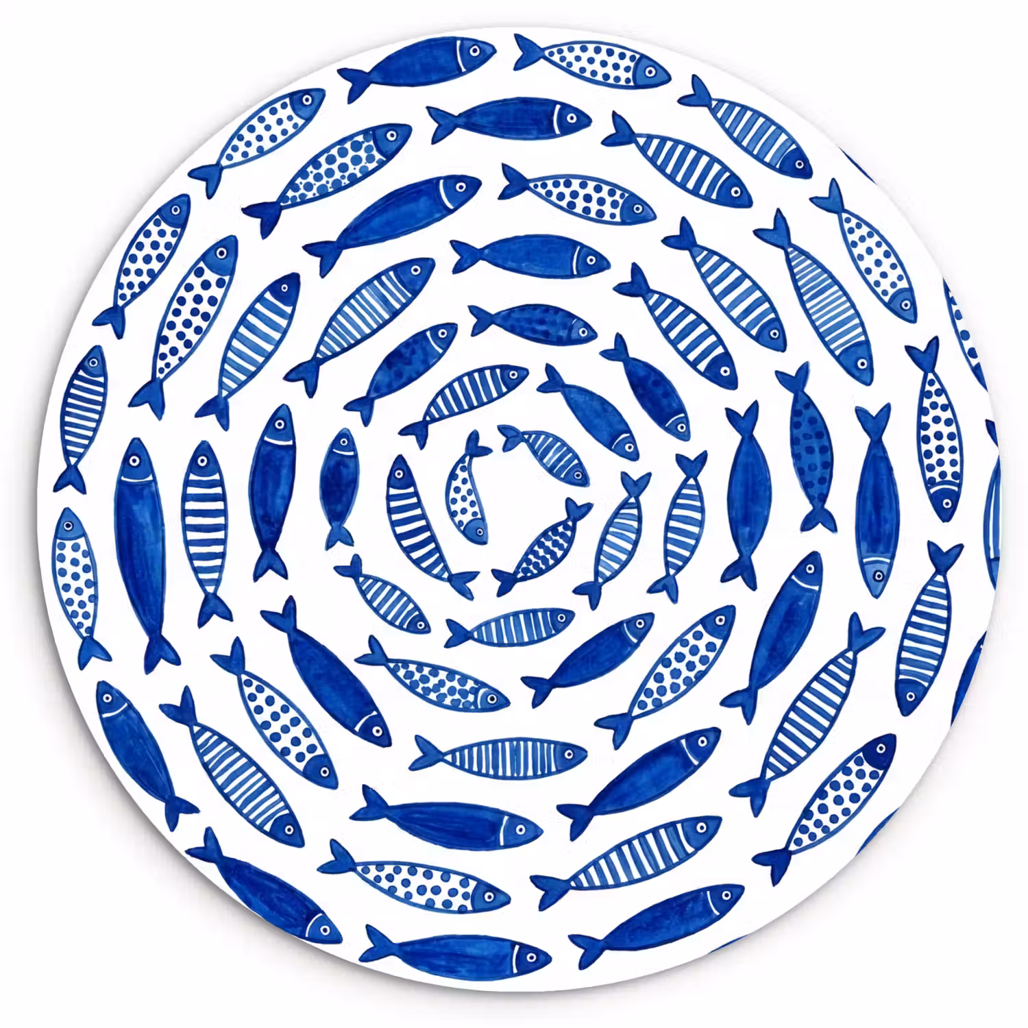 Vis - Patroon - Onderwater - Abstract - Blauw Wandcirkel kunststof plaat 5mm dik klein -3d