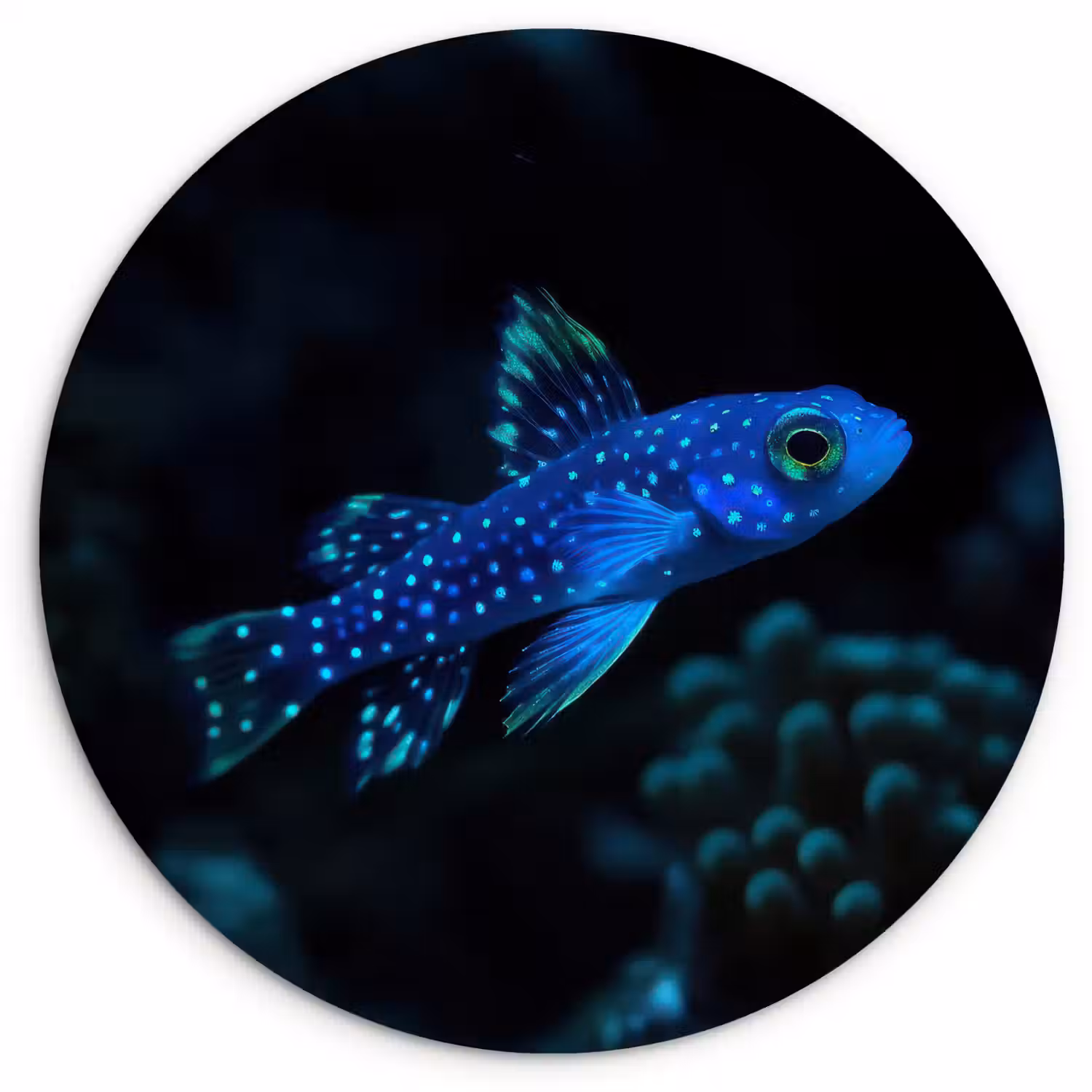 Vis - Stippen - Koraal - Blauw Wandcirkel kunststof plaat 5mm dik klein -3d