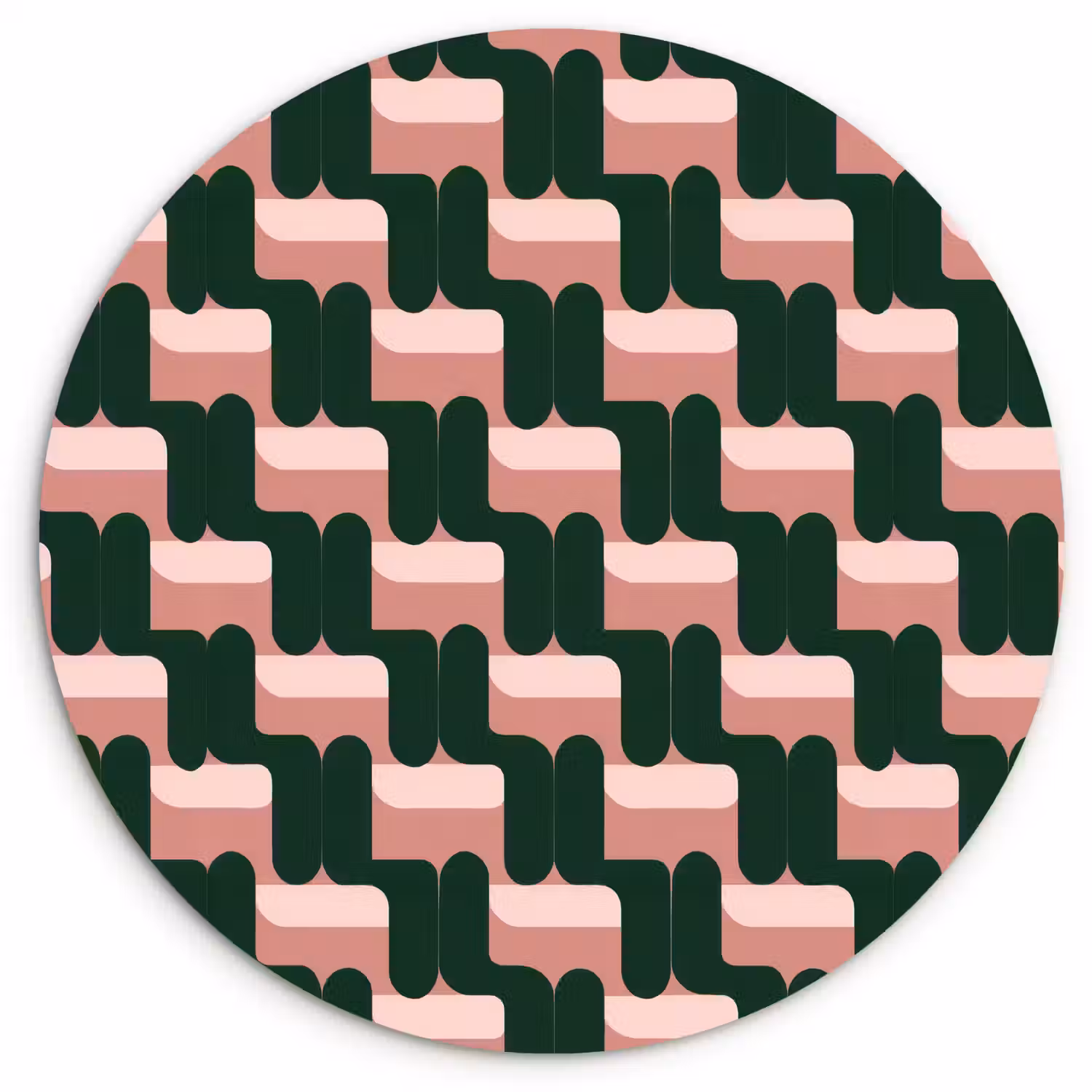Vlechtpatroon - Groen - Roze - Geometrisch Wandcirkel kunststof plaat 5mm dik klein 188 -3d