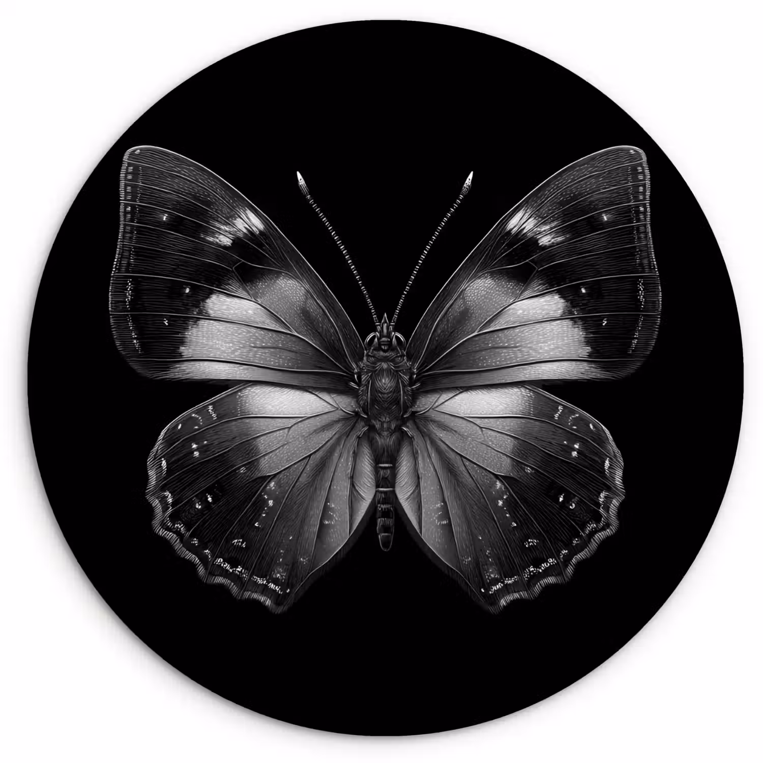 Vlinder - Grijs - Mysterieus Wandcirkel kunststof plaat 5mm dik klein -3d