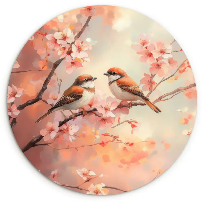 Vogels - Romantic - Bloesemtak Wandcirkel kunststof plaat 5mm dik klein -3d