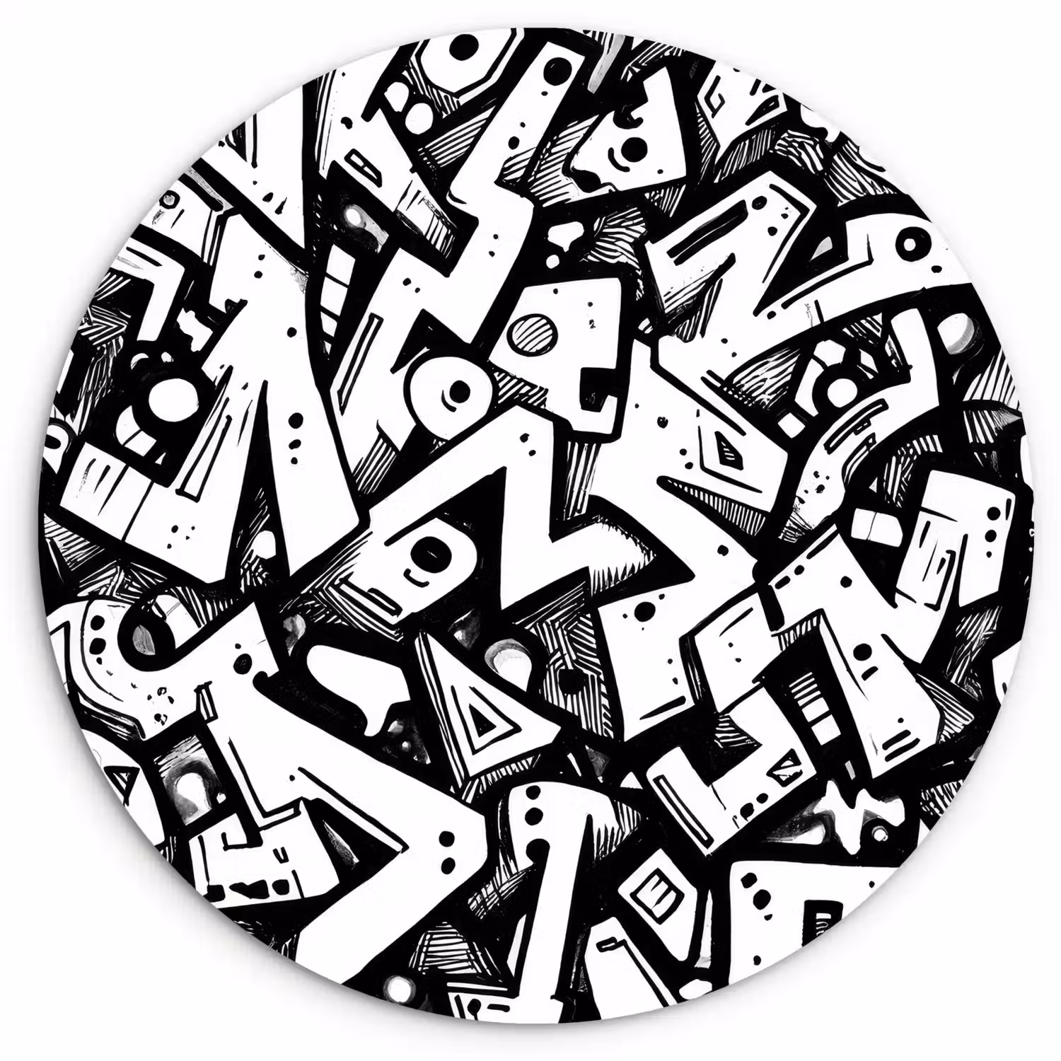 Vormen - Letters - Graffiti - Zwart Wandcirkel kunststof plaat 5mm dik klein -3d