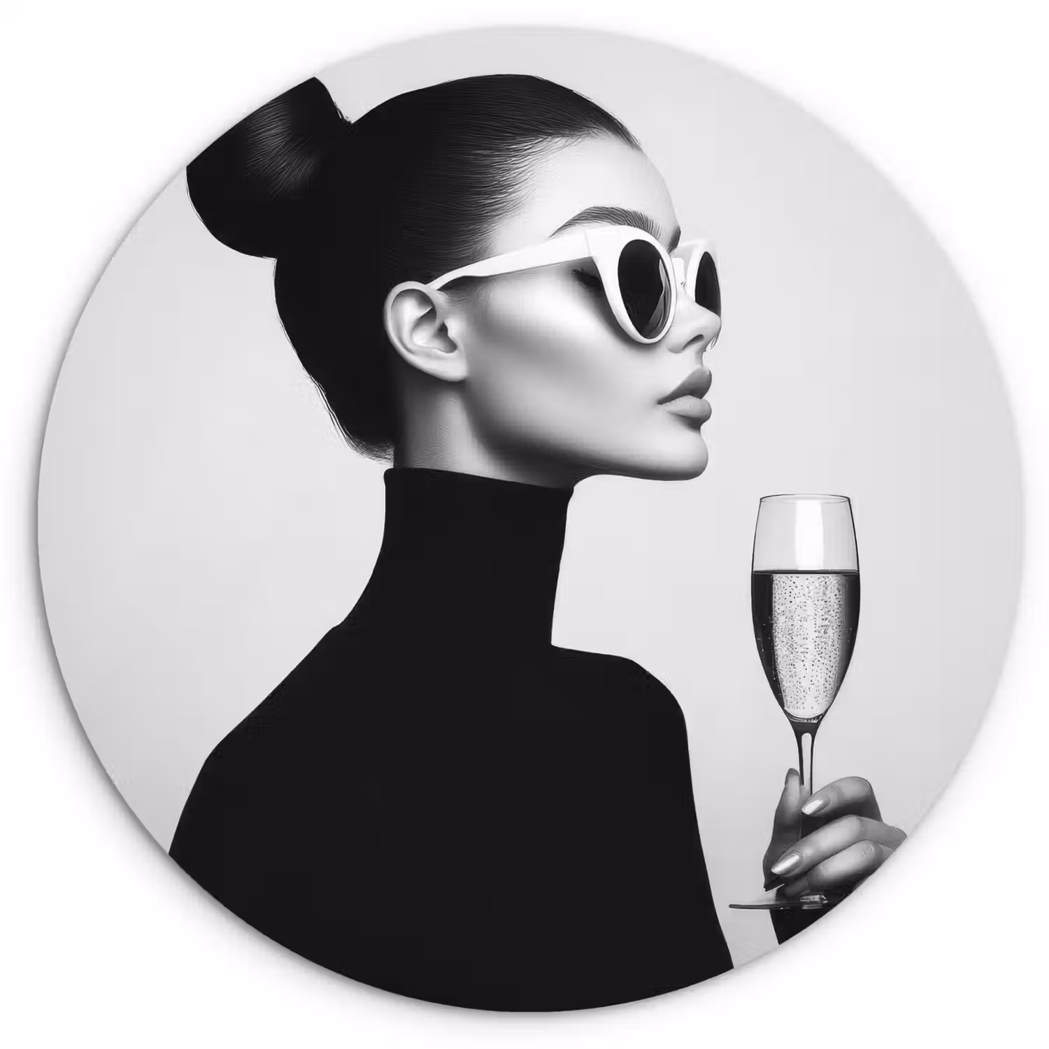 Vrouw - Champagne - Modern Wandcirkel kunststof plaat 5mm dik klein -3d