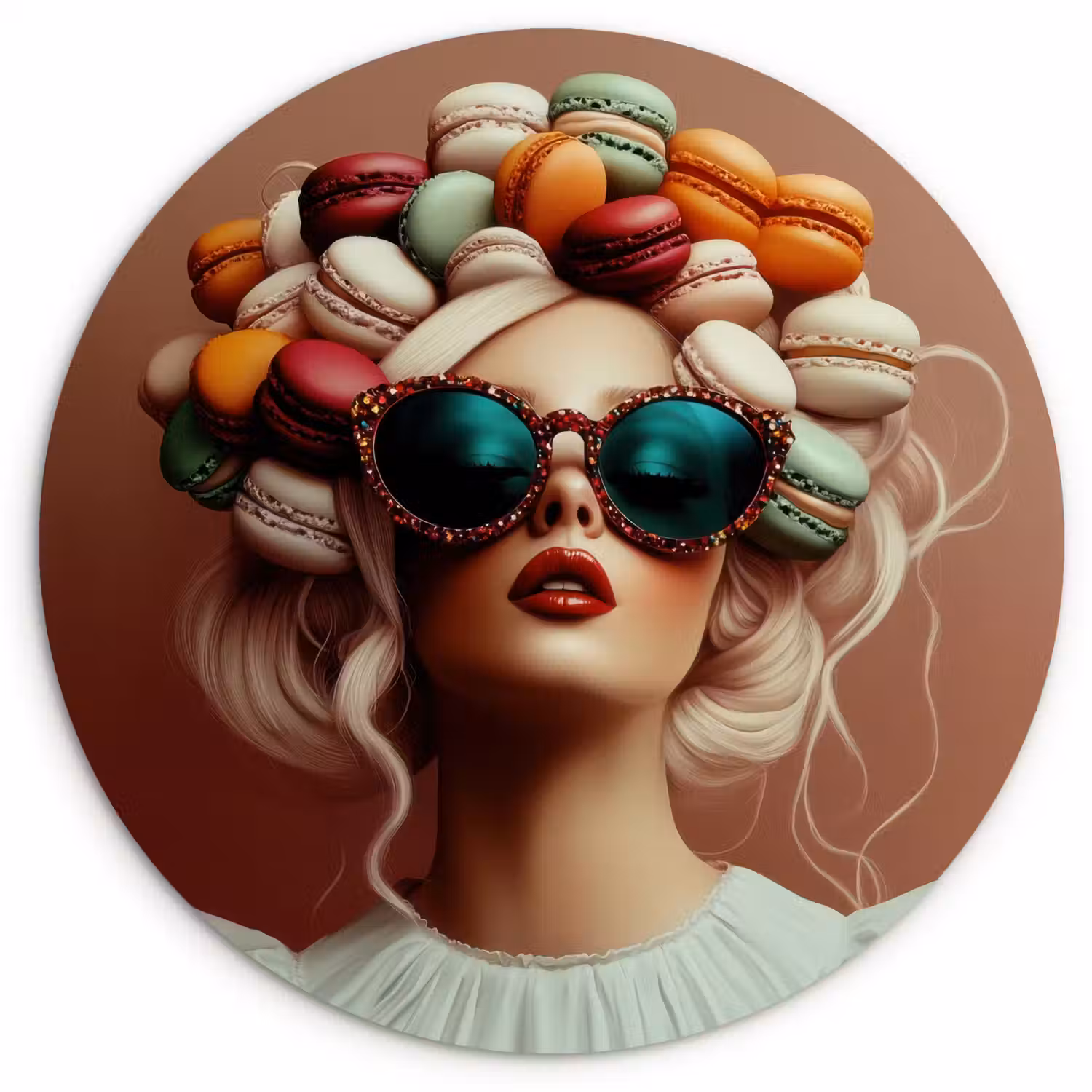 Vrouw - Macarons - Bril Wandcirkel kunststof plaat 5mm dik klein -3d