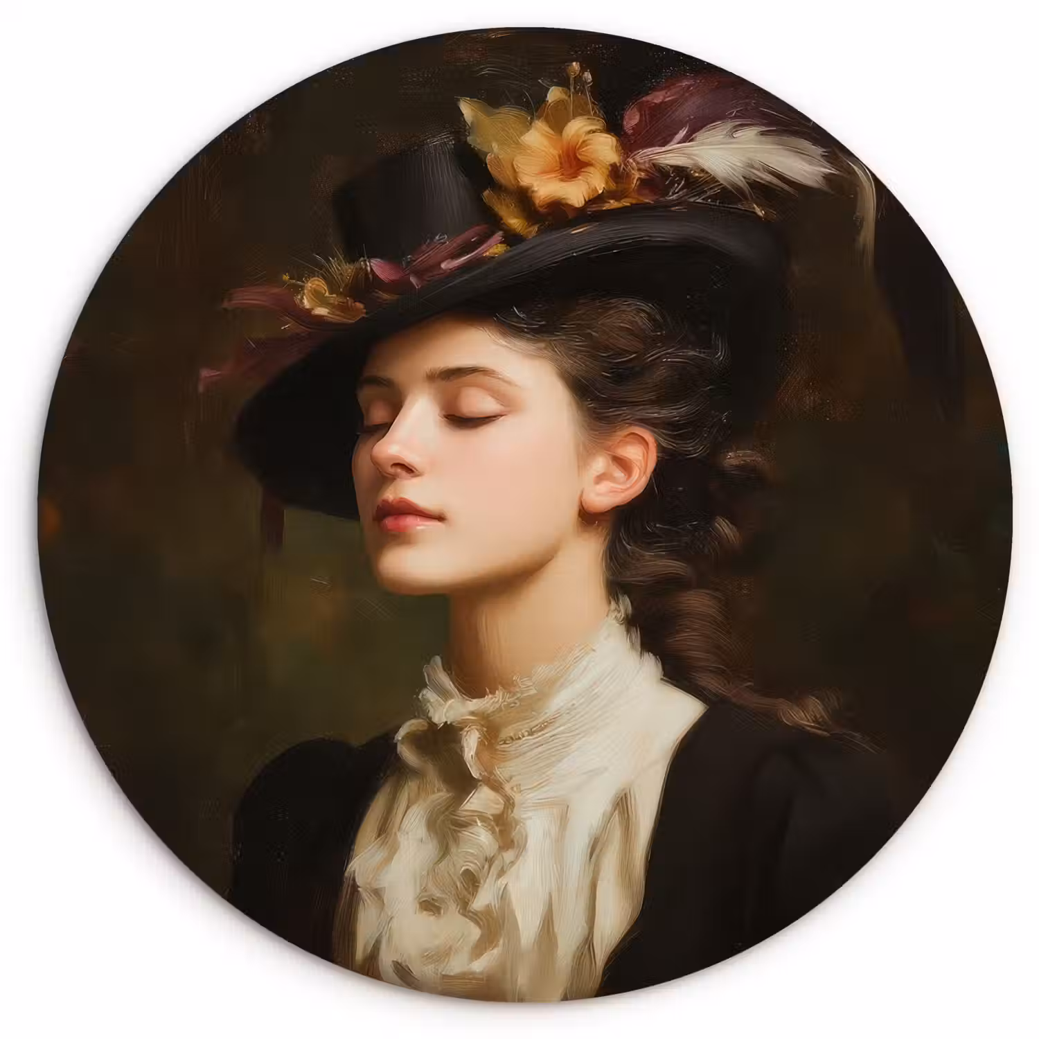 Vrouw - Victoriaans - Portret Wandcirkel kunststof plaat 5mm dik klein -3d