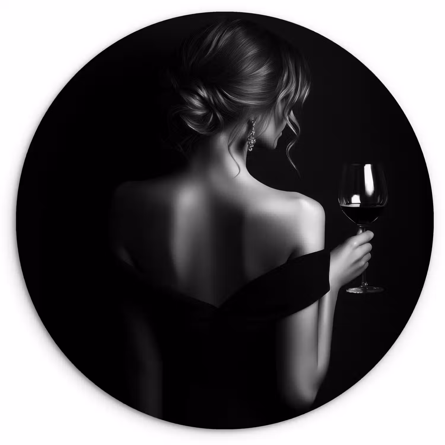 Vrouw - Wijn - Jurk Wandcirkel kunststof plaat 5mm dik klein -3d