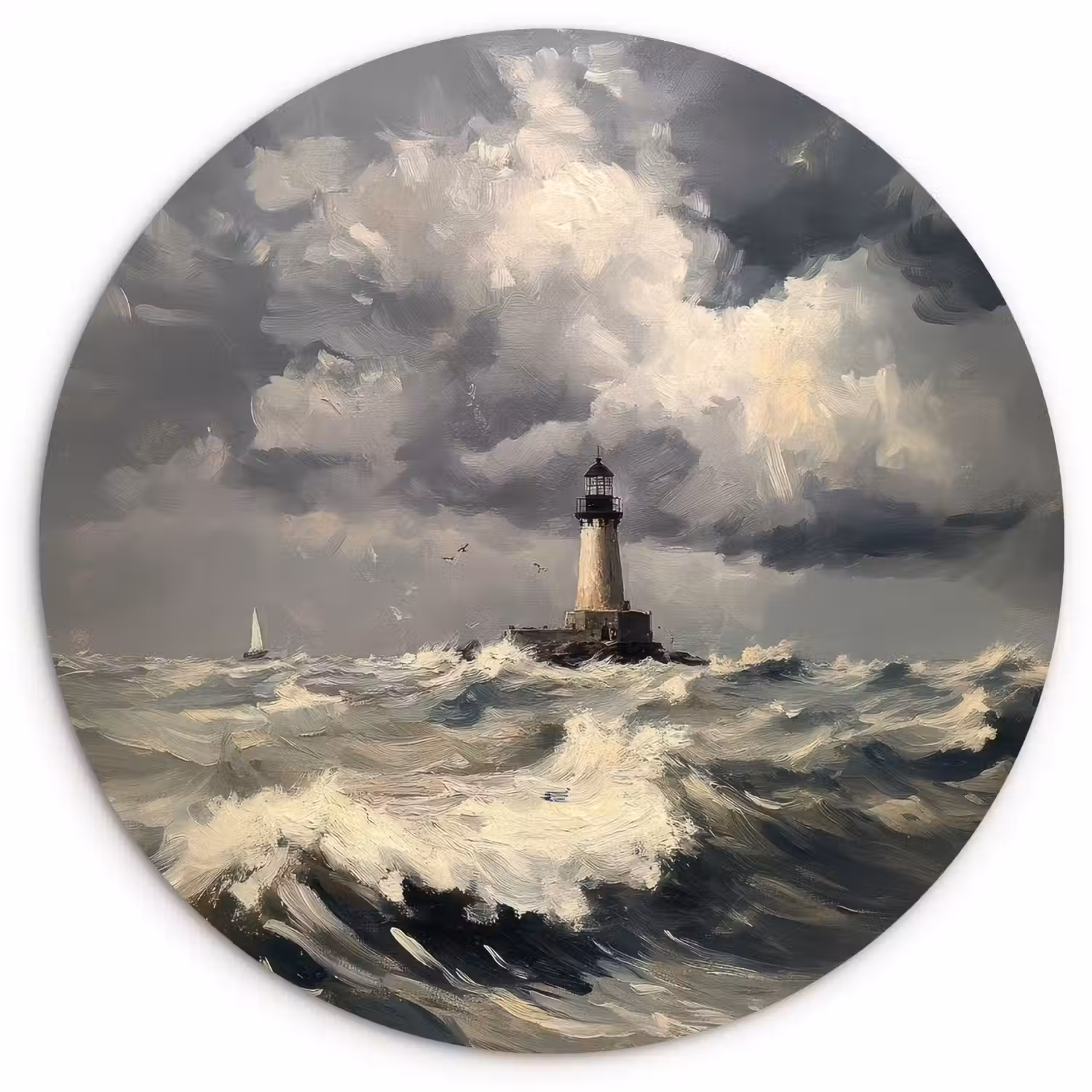 Vuurtoren - Golven - Storm Wandcirkel kunststof plaat 5mm dik klein -3d
