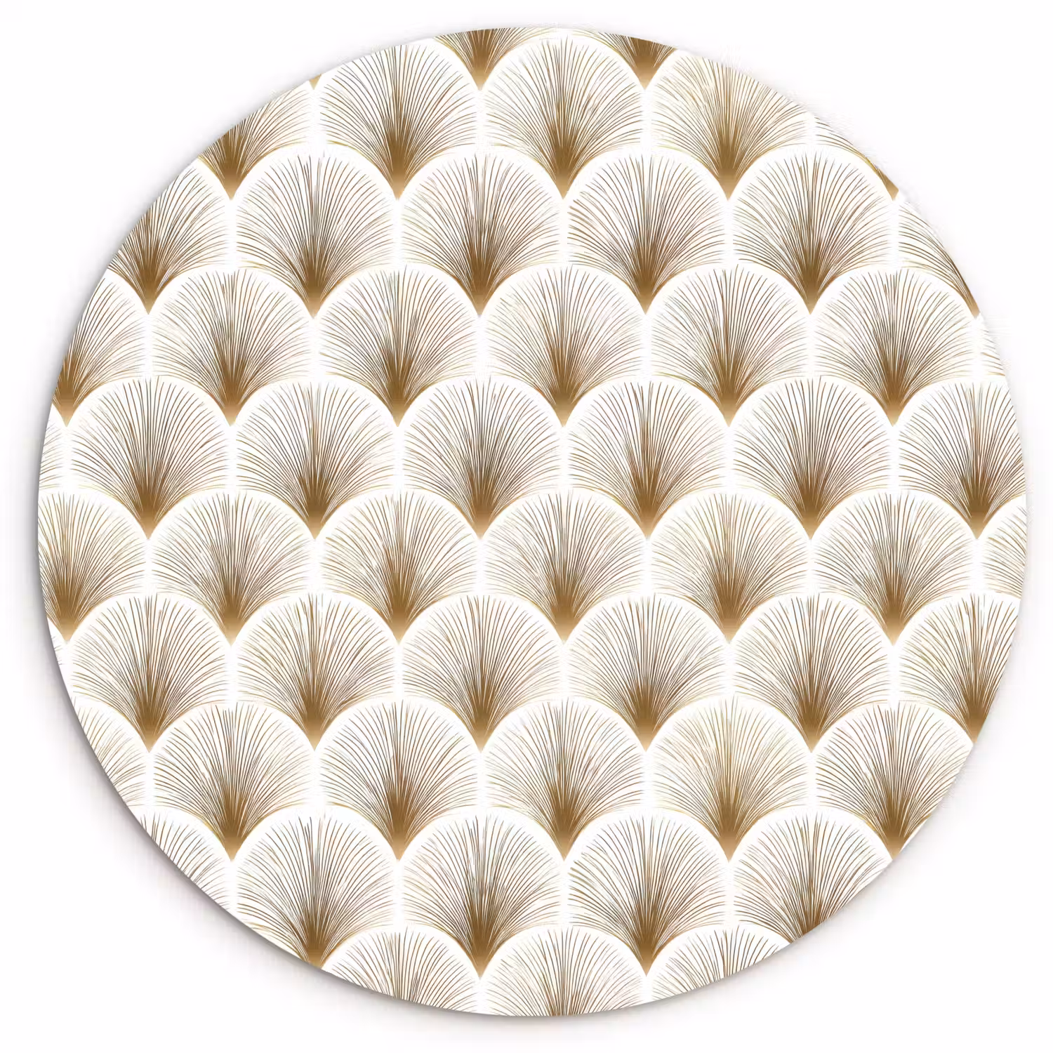 Waaiers - Art Deco - Elegant - Goud - Wit Wandcirkel kunststof plaat 5mm dik klein 188 -3d