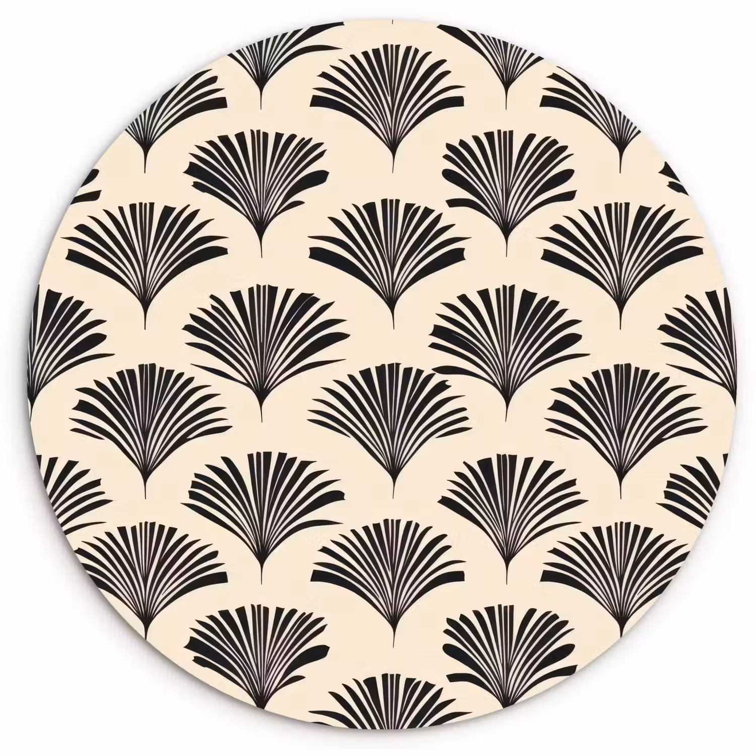 Waaiers - Botanisch - Zwart - Beige Wandcirkel kunststof plaat 5mm dik klein 188 -3d