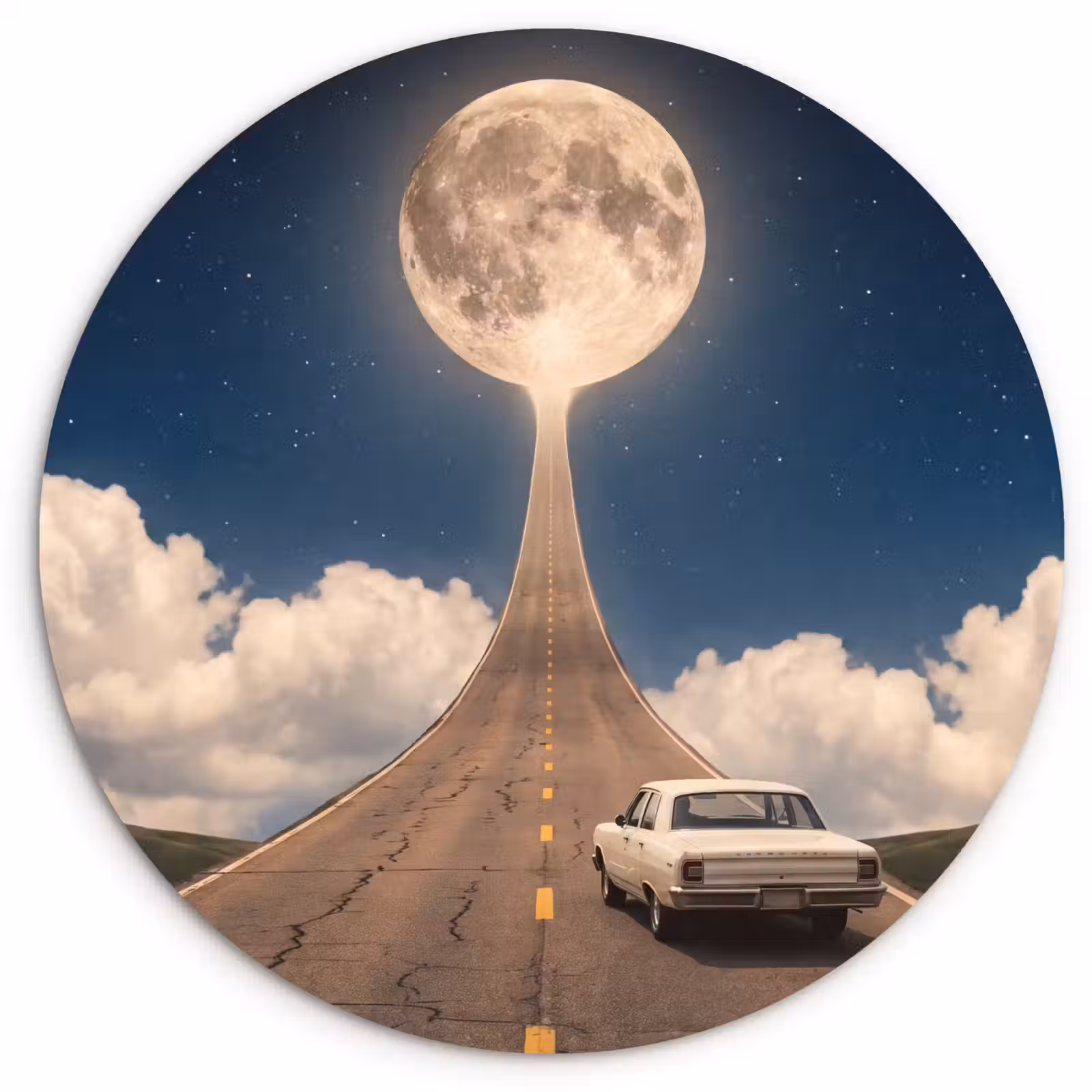 Muurcirkel - Weg - Maan - Nacht - Weg - Maan - Nacht Wandcirkel kunststof plaat 5mm dik klein