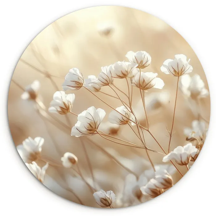 Wilde - Bloemen - Wit Wandcirkel kunststof plaat 5mm dik klein -3d
