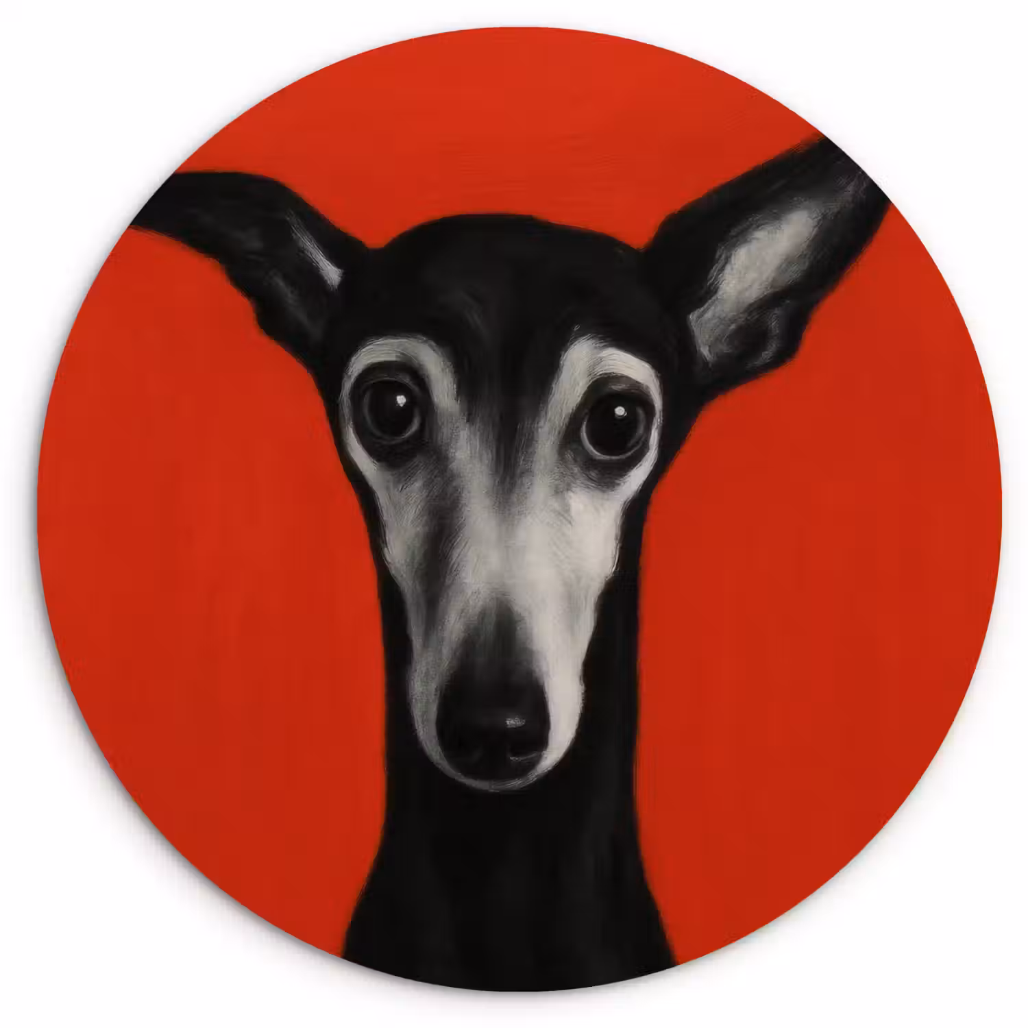 Windhond - Minimalistisch - Rood Wandcirkel kunststof plaat 5mm dik klein -3d