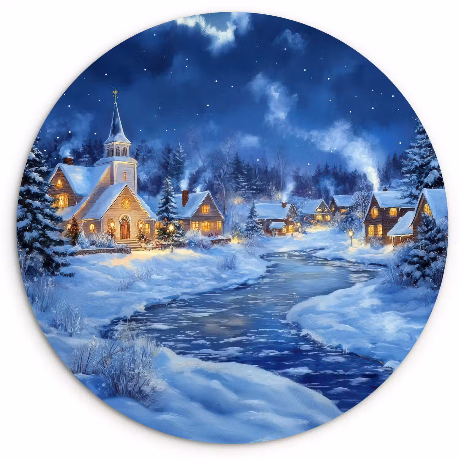 Winteravond - Kerstdorp - Donker Wandcirkel kunststof plaat 5mm dik klein -3d