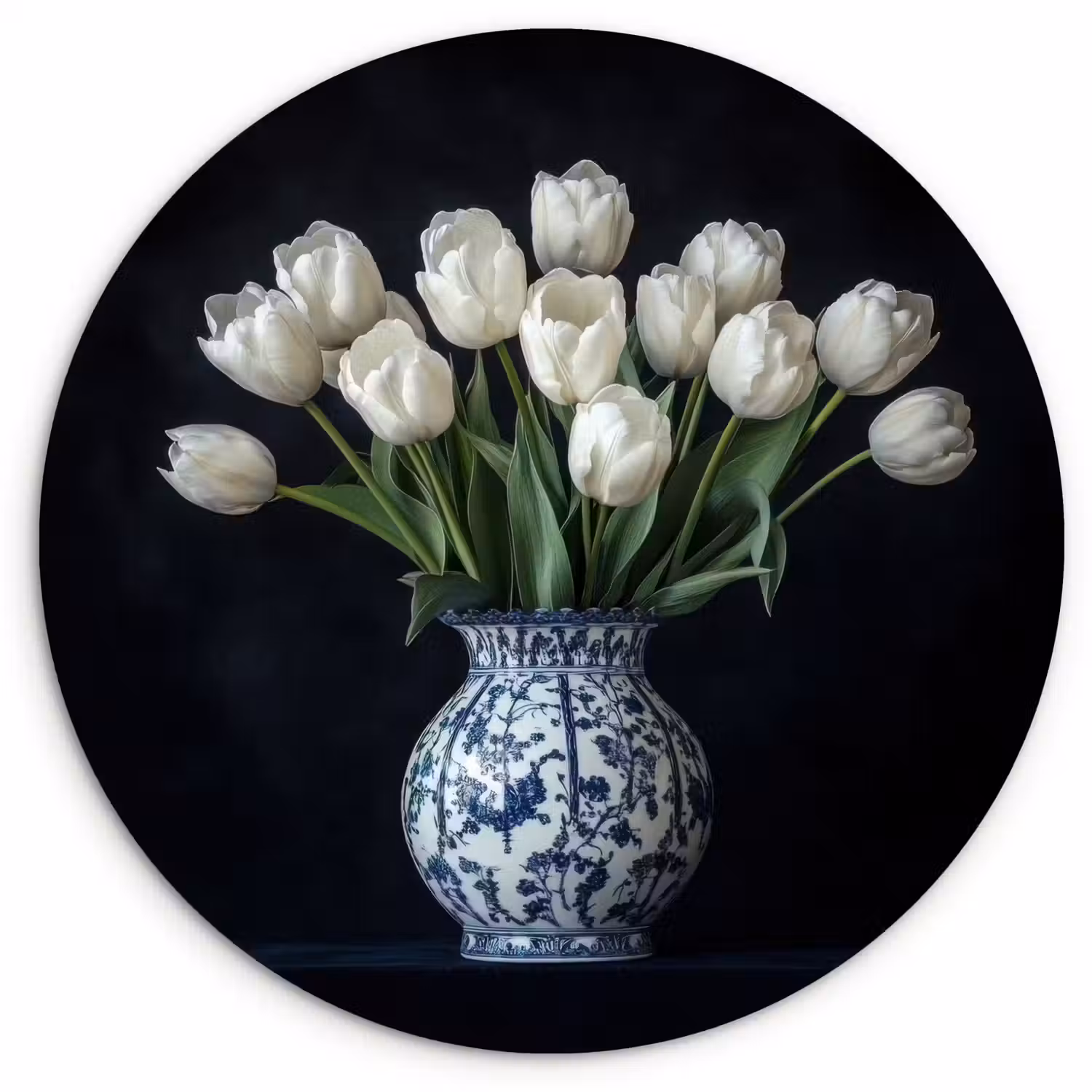 Wit - Bloemen - Tulpen - Vaas Wandcirkel kunststof plaat 5mm dik klein -3d