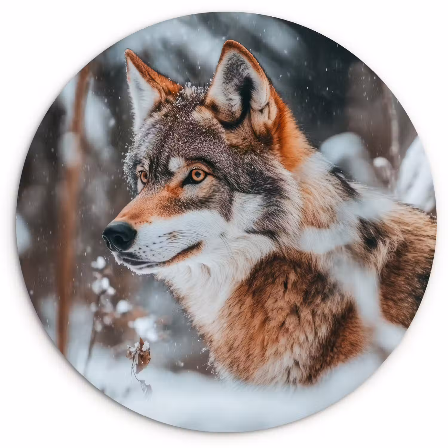 Wolf - Sneeuw - Winter - Dieren - Natuur - Sneeuw Wandcirkel kunststof plaat 5mm dik klein -3d