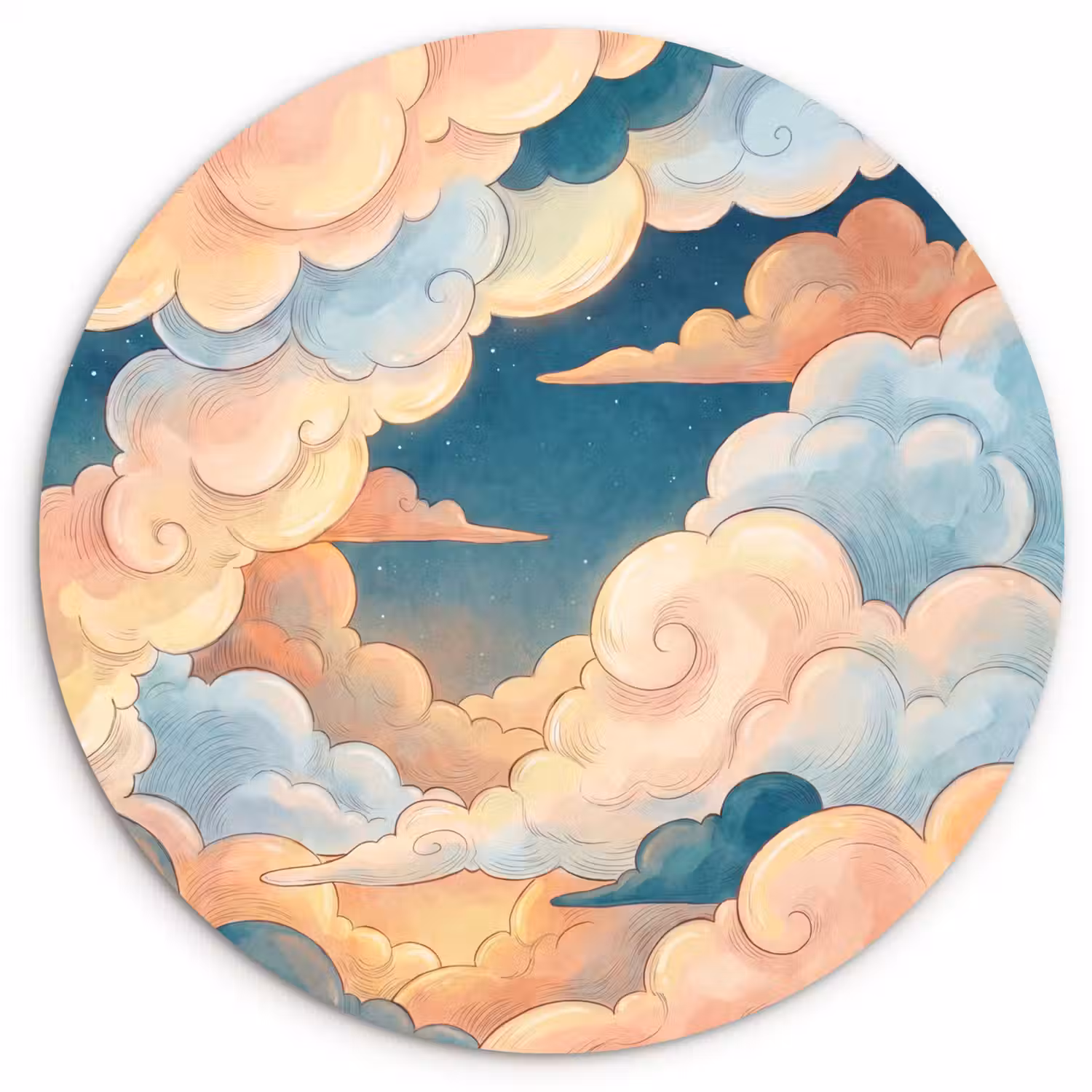 Wolk - Lucht - Natuur - Illustratief - Oranje Wandcirkel kunststof plaat 5mm dik klein -3d