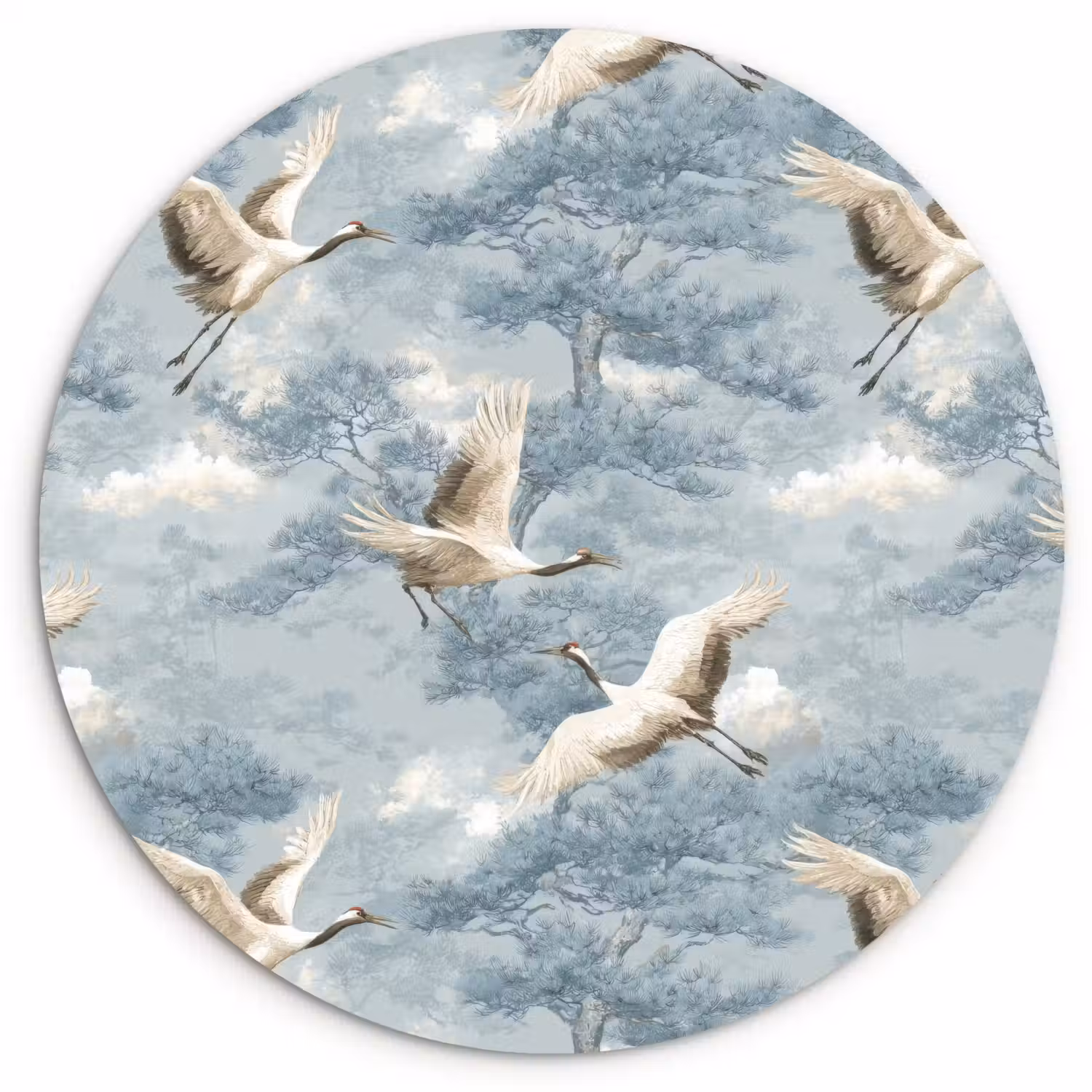 Wolken - Kraanvogels - Blauw Wandcirkel kunststof plaat 5mm dik klein 188 -3d