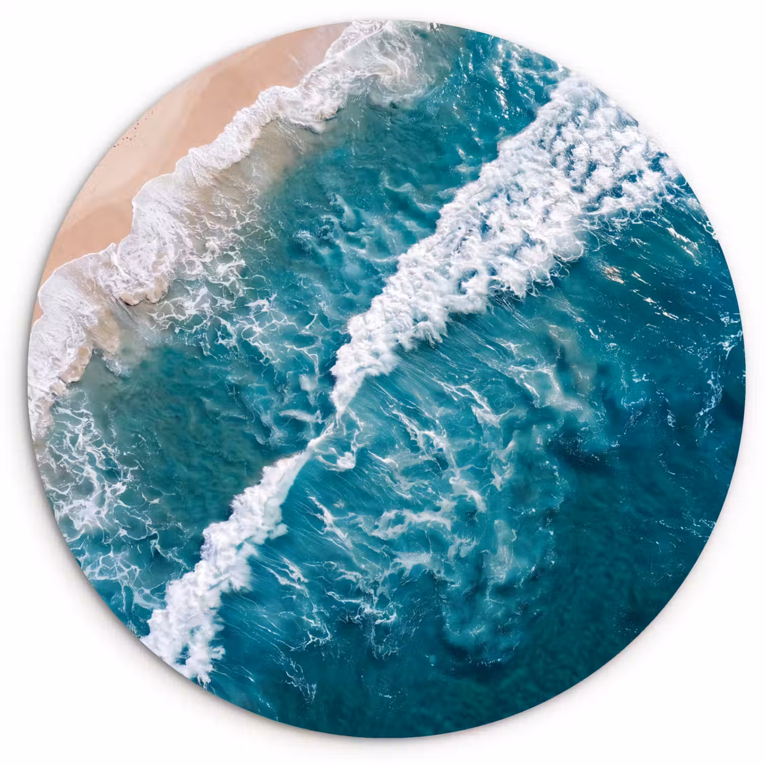 Zee - Strand - Golven - Natuur - Blauw Wandcirkel kunststof plaat 5mm dik klein -3d