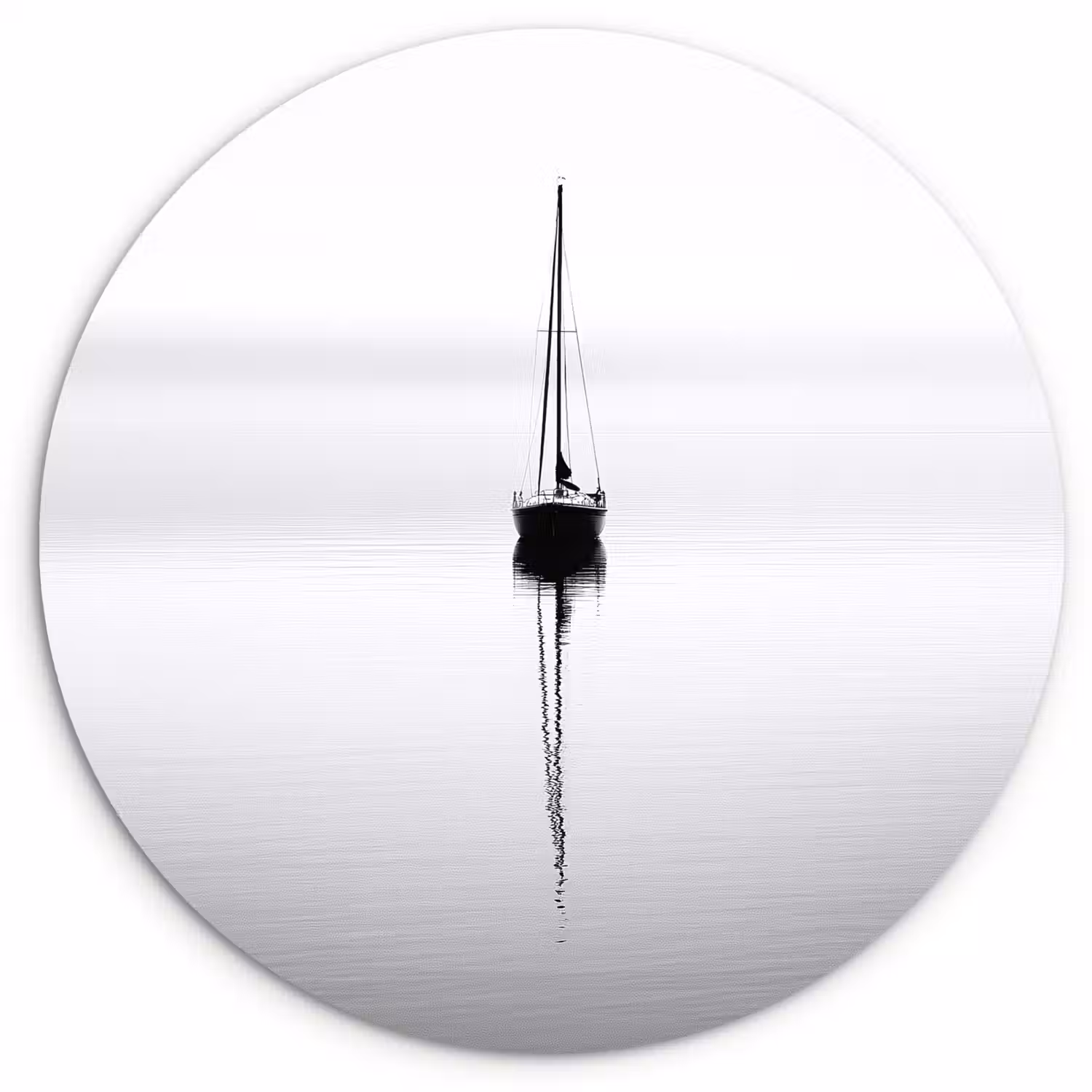 Zeilboot - Zwart - Water - Silhouet Wandcirkel kunststof plaat 5mm dik klein -3d