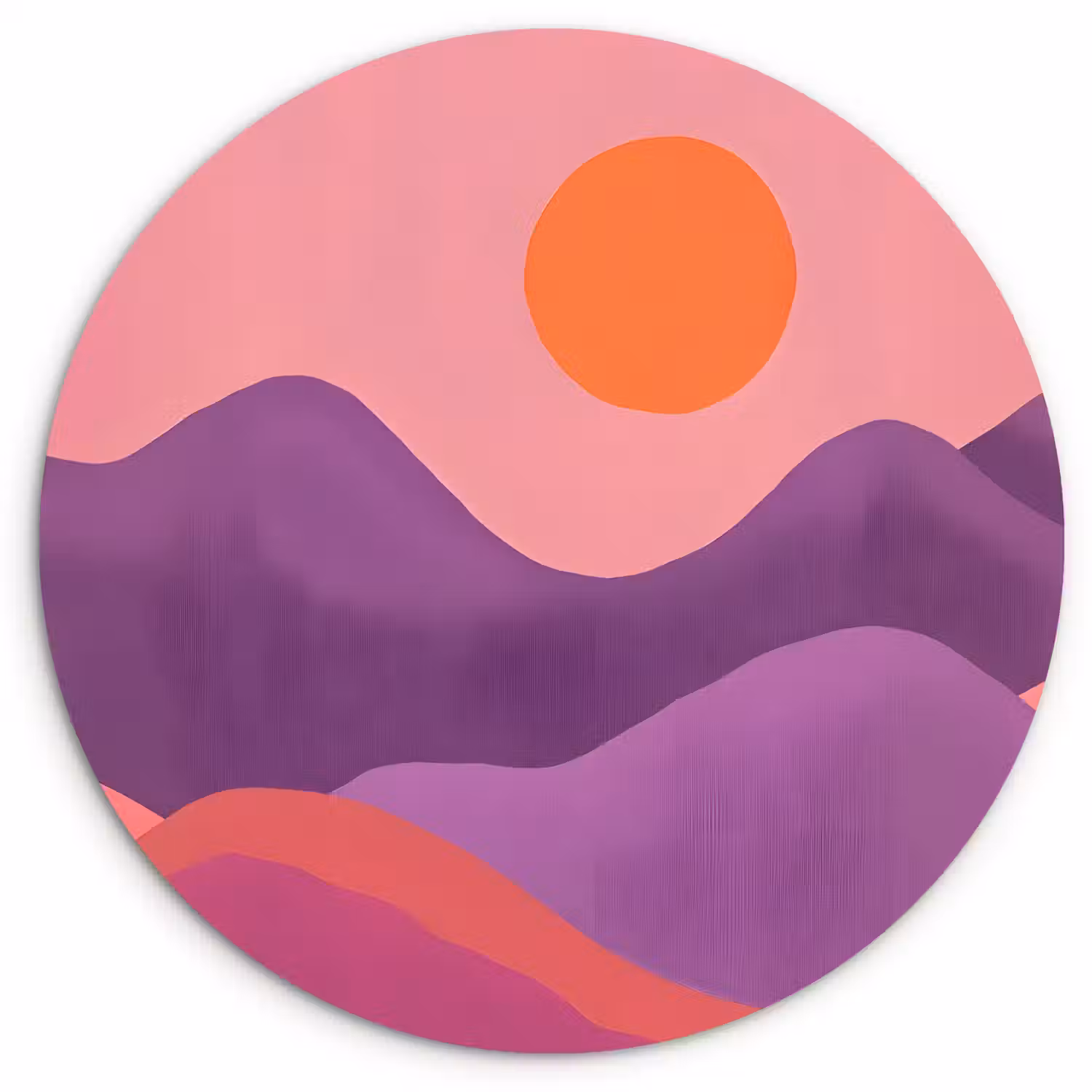 Zon - Heuvels - Paars - Abstract Wandcirkel kunststof plaat 5mm dik klein -3d