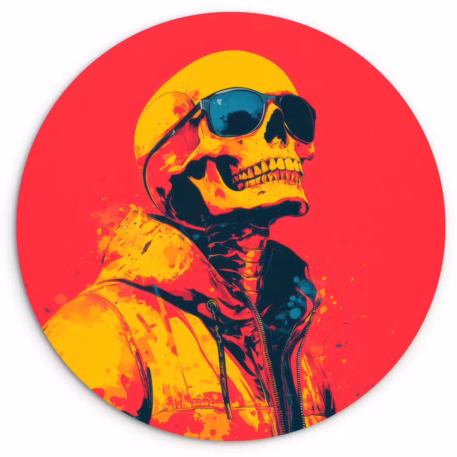 Zonnebril - Schedel - Jas - Rood Wandcirkel kunststof plaat 5mm dik klein -3d