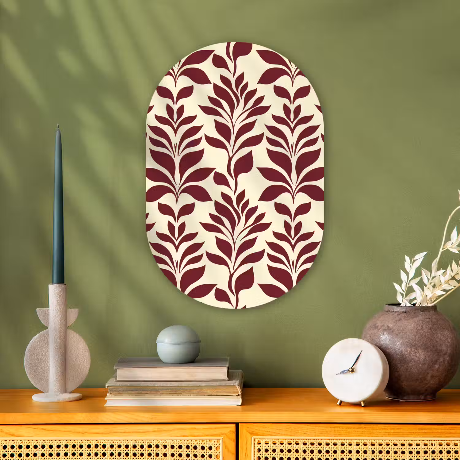 Abstract - Bladeren - Burgundy Wandcirkel Ovaal Forex klein 630 -sfeer2
