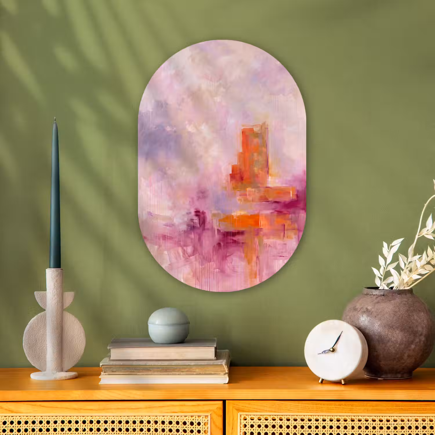 Abstract - Borstelstreken - Kunst - Paars - Goud Wandcirkel Ovaal Forex klein -sfeer2