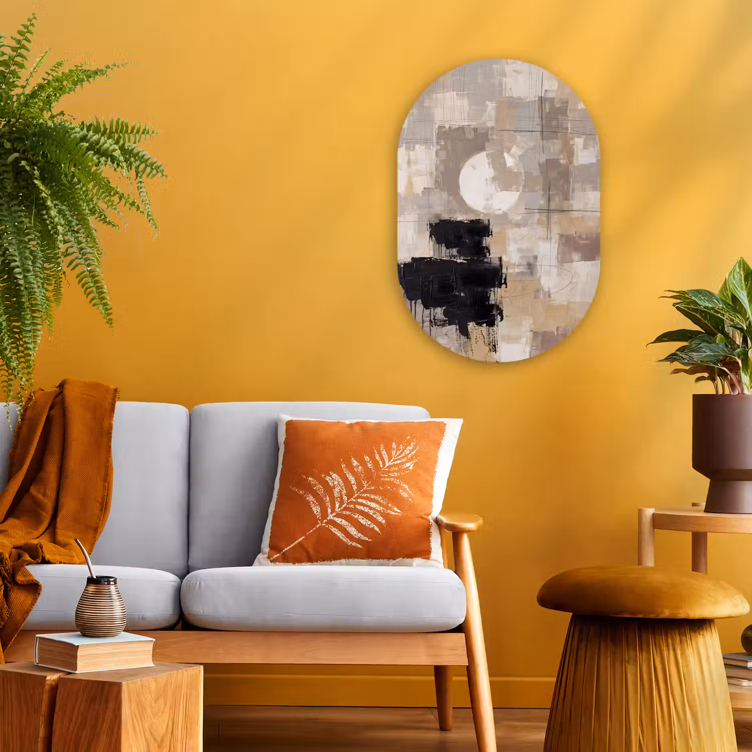 Abstract - Cirkel - Modern - Beige - Zwart - Minimalistisch Wandcirkel Ovaal Forex klein -sfeer4