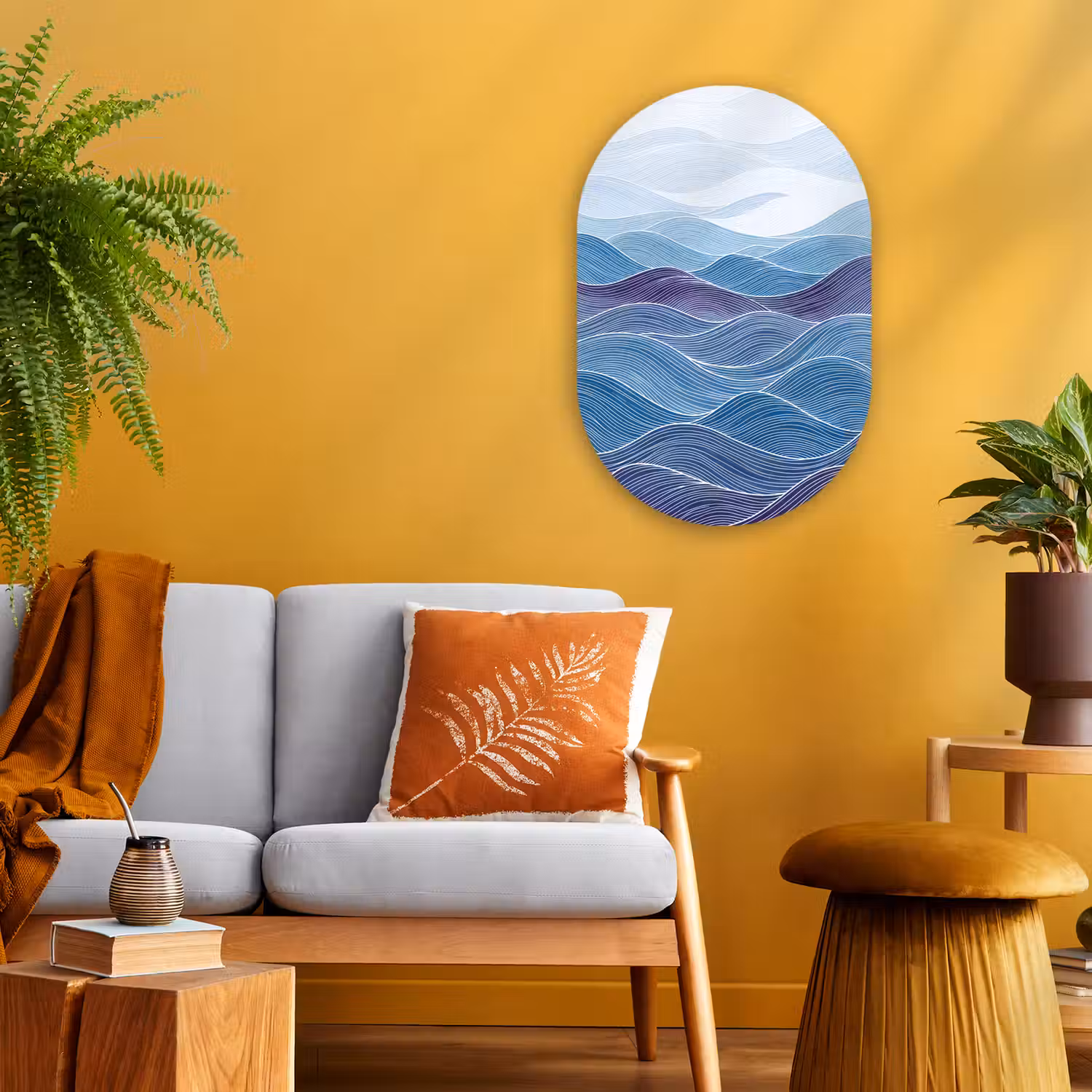 Abstract - Golven - Patroon - Blauw - Modern Wandcirkel Ovaal Forex klein -sfeer4