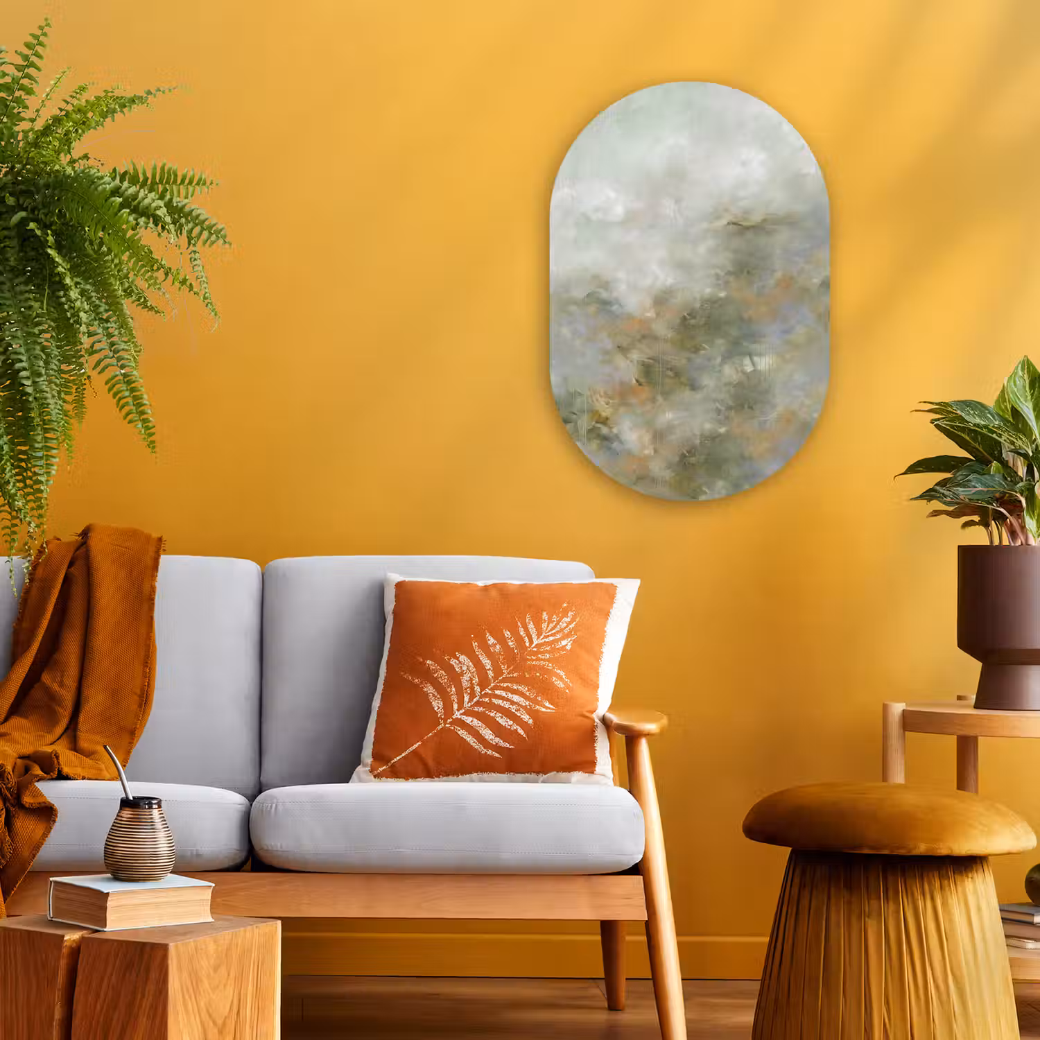 Abstract - Groen - Beige - Modern - Kunst Wandcirkel Ovaal Forex klein -sfeer4
