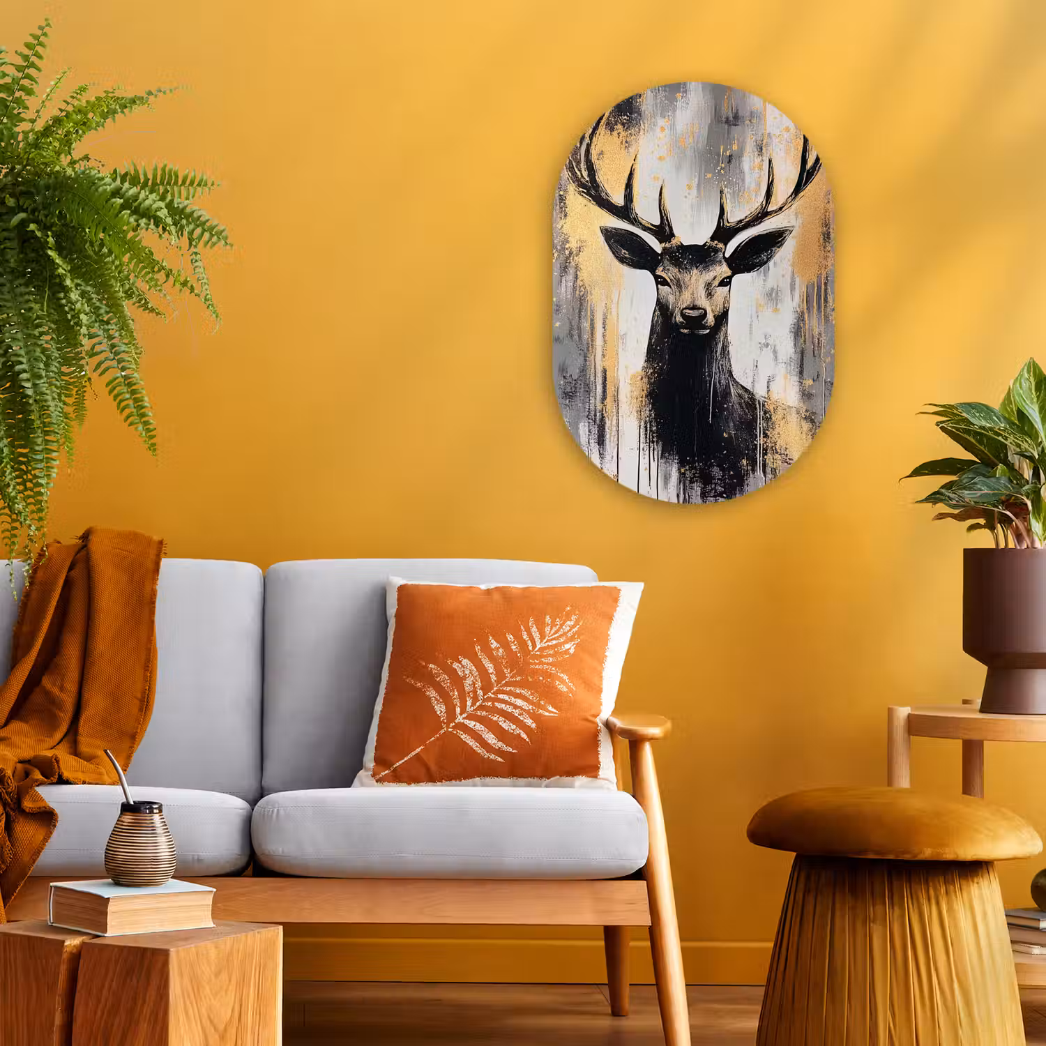 Abstract - Hert - Gewei - Goud Wandcirkel Ovaal Forex klein -sfeer4