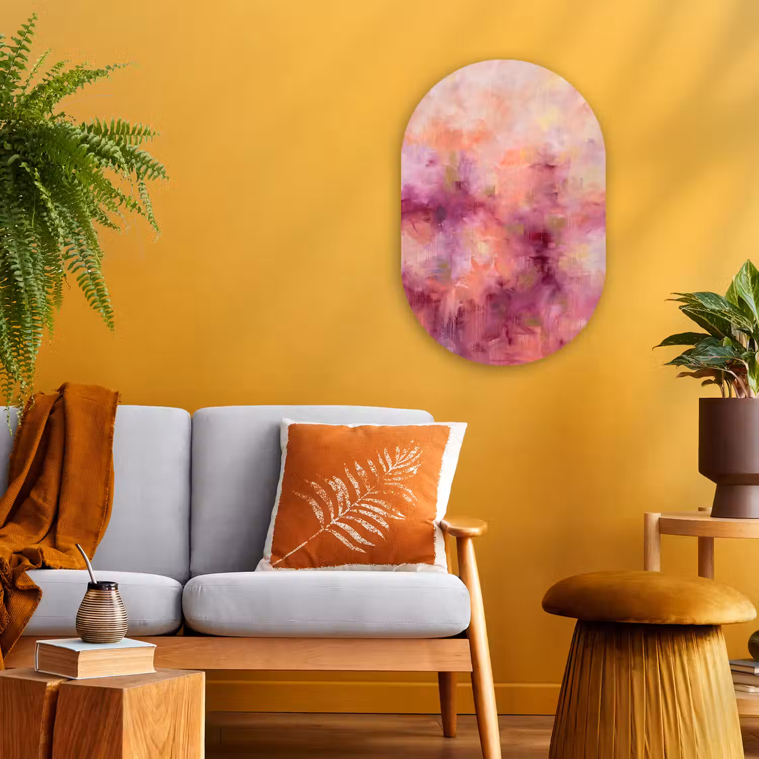 Abstract - Kleuren - Modern - Roze - Paars Wandcirkel Ovaal Forex klein -sfeer4