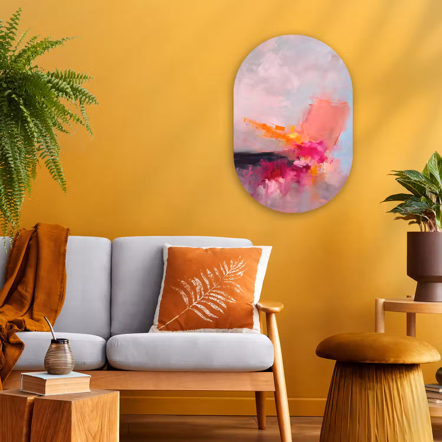 Abstract - Kleurrijk - Modern - Roze Wandcirkel Ovaal Forex klein -sfeer4