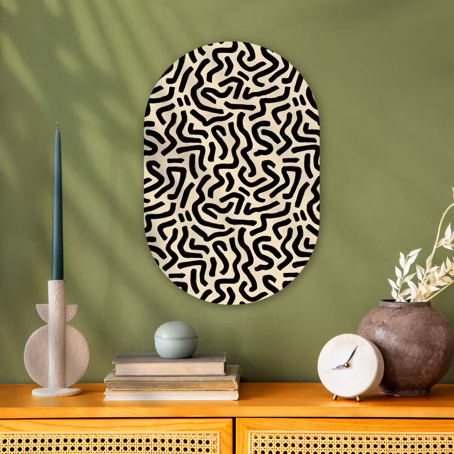 Abstract - Lijnen - Zwart Wandcirkel Ovaal Forex klein 630 -sfeer2