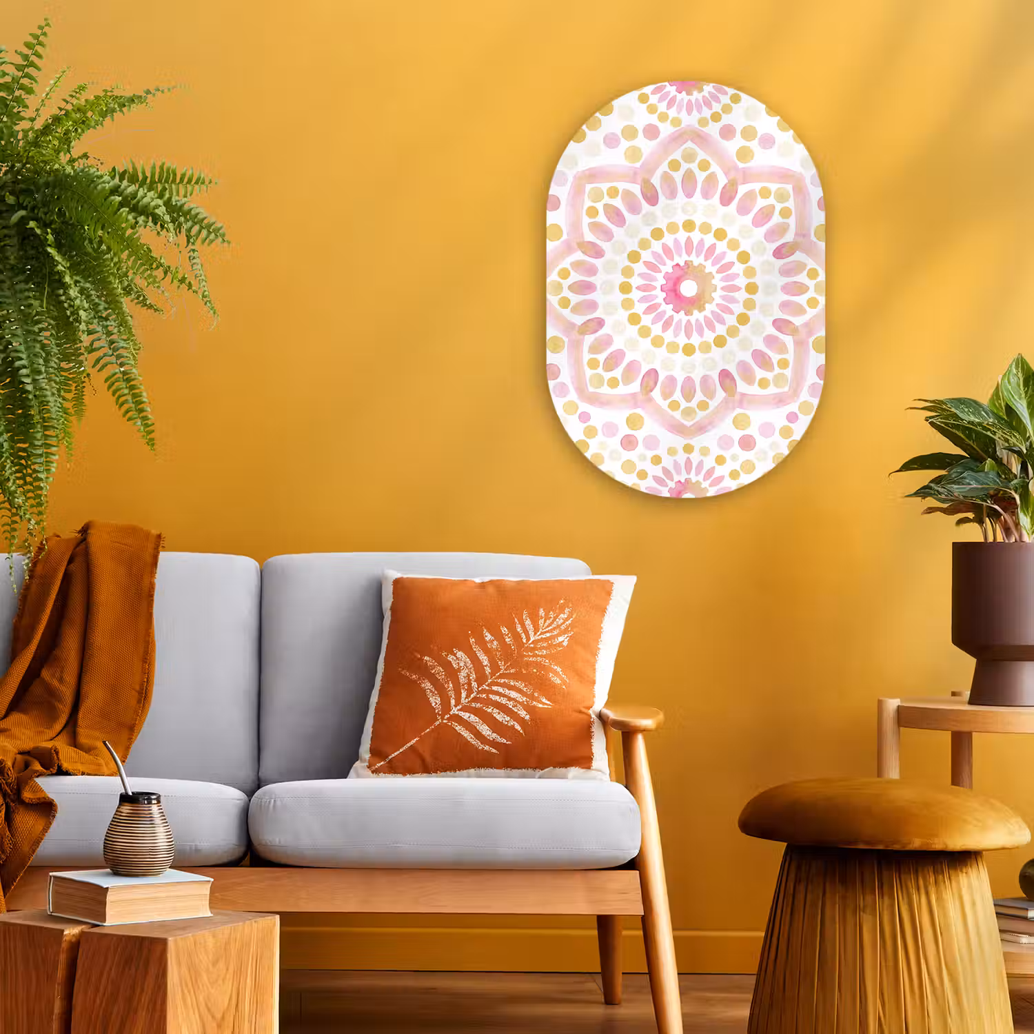 Abstract - Mandala - Kunst - Modern - Roze Wandcirkel Ovaal Forex klein -sfeer4