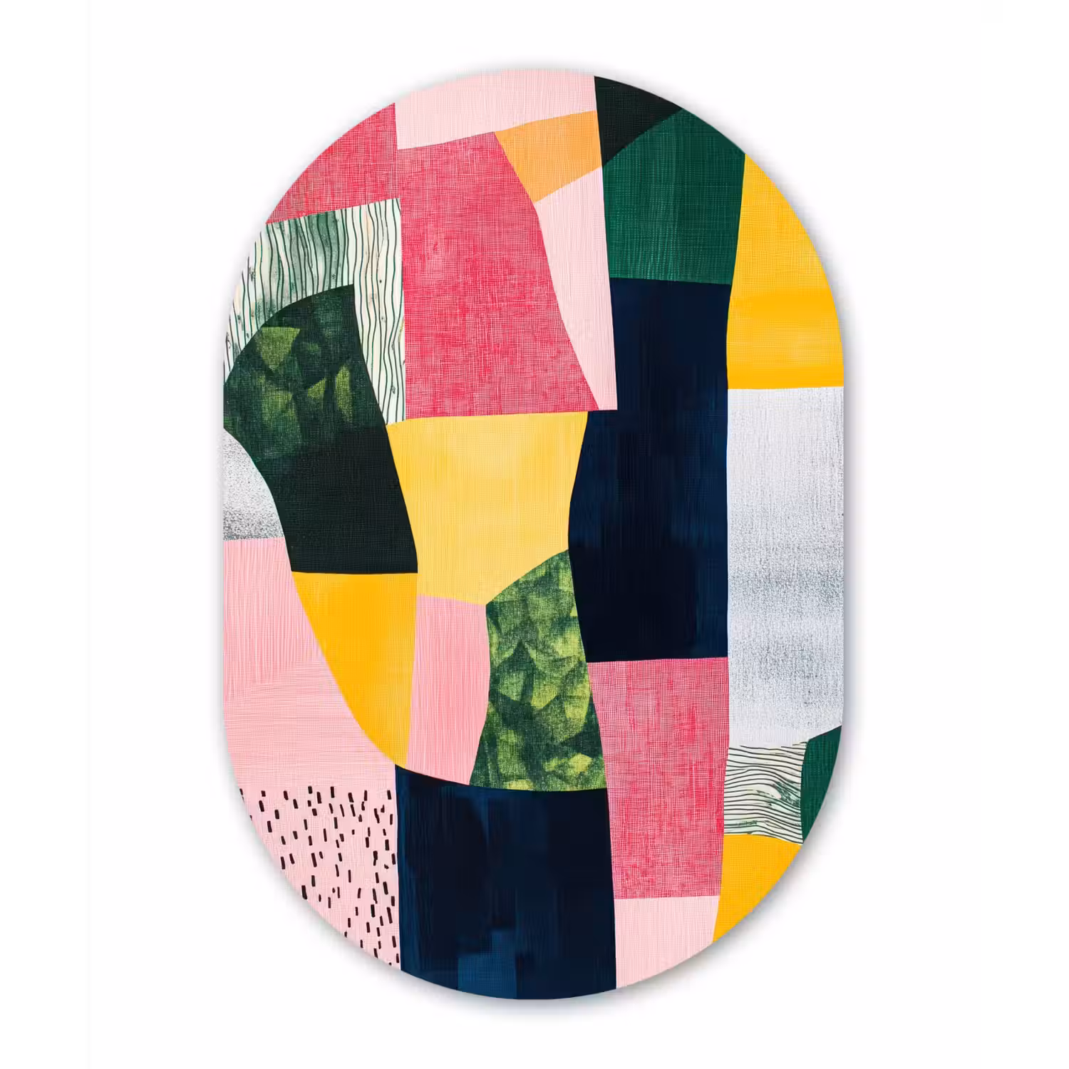 Abstract - Roze - Lappen - Vormen - Geel Wandcirkel Ovaal Forex klein -3d