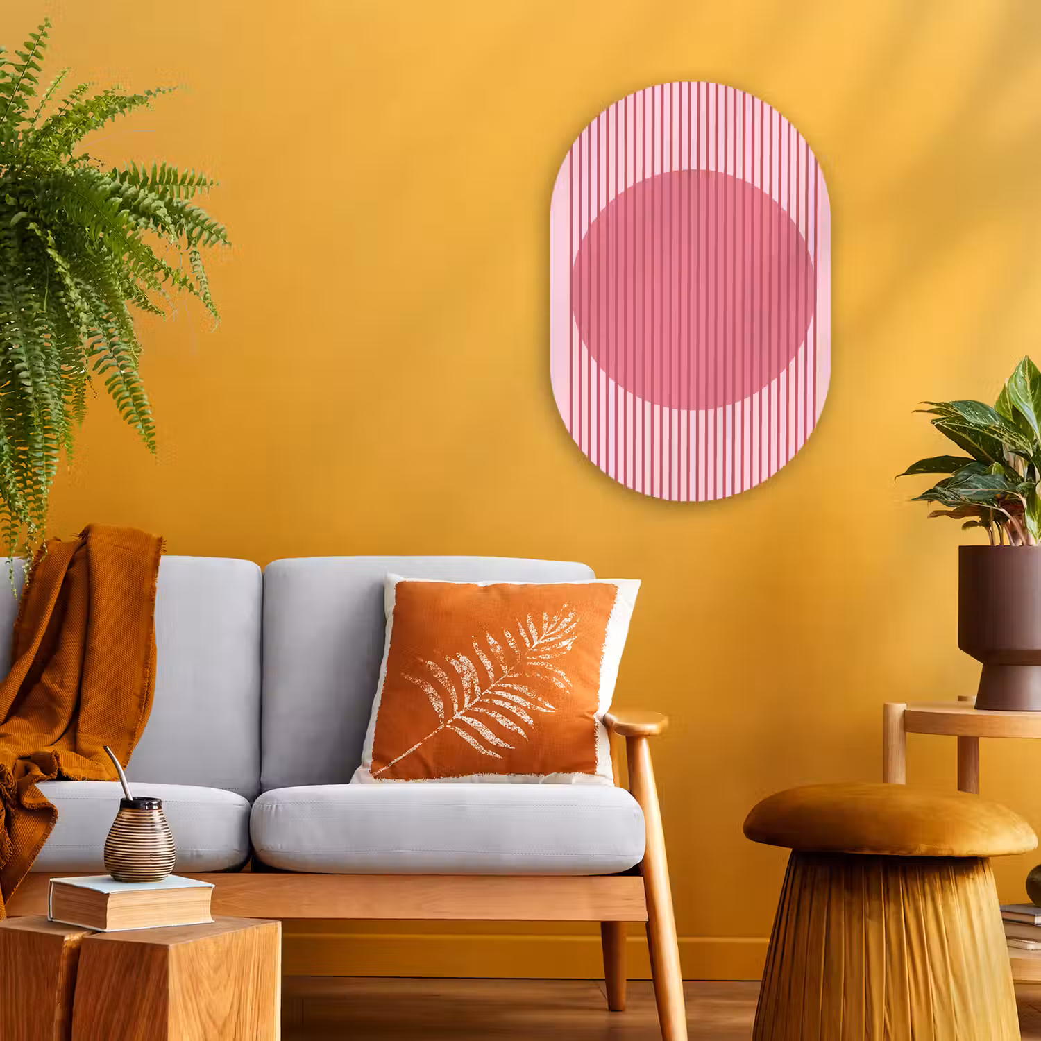 Abstract - Strepen - Ovaal - Roze - Modern Wandcirkel Ovaal Forex klein -sfeer4