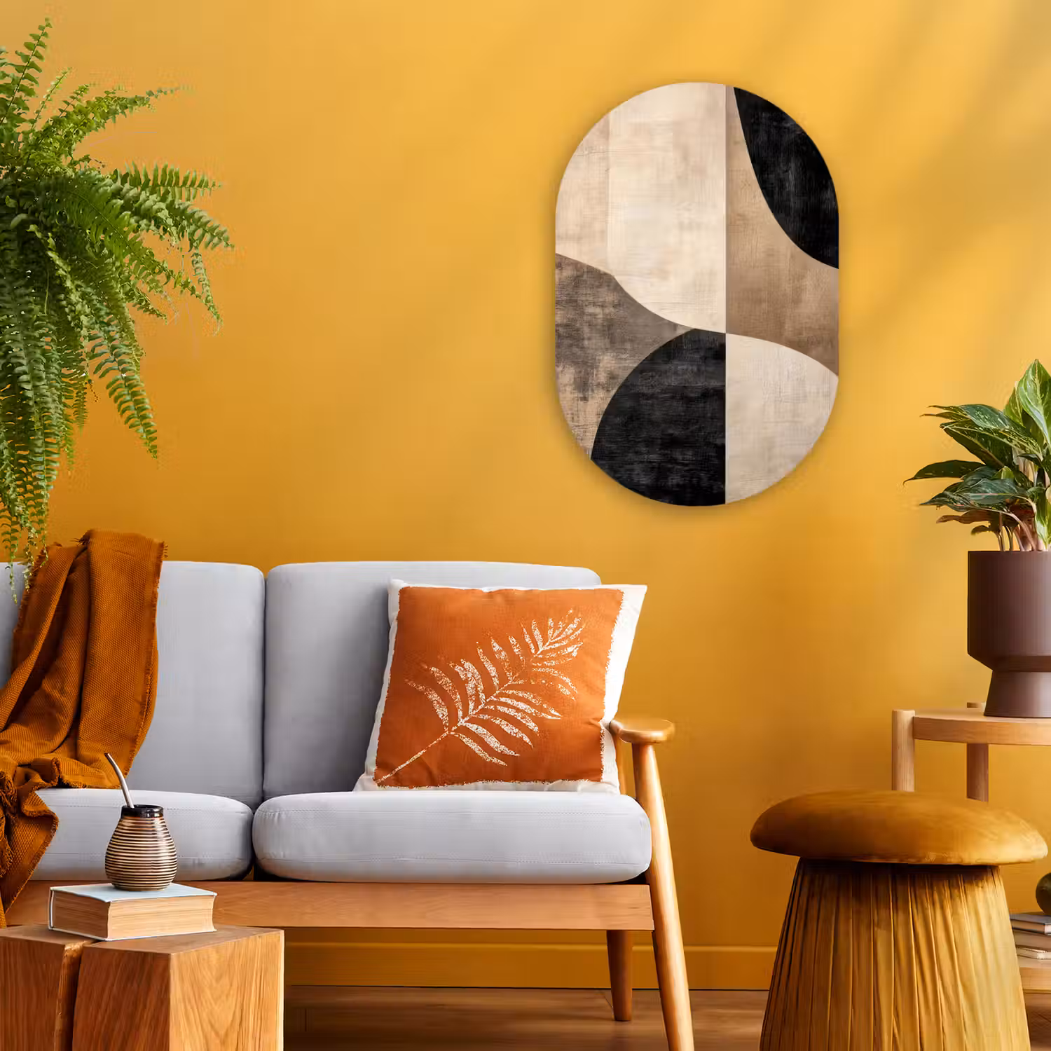 Abstract - Vlakken - Zwart - Rond Wandcirkel Ovaal Forex klein -sfeer4