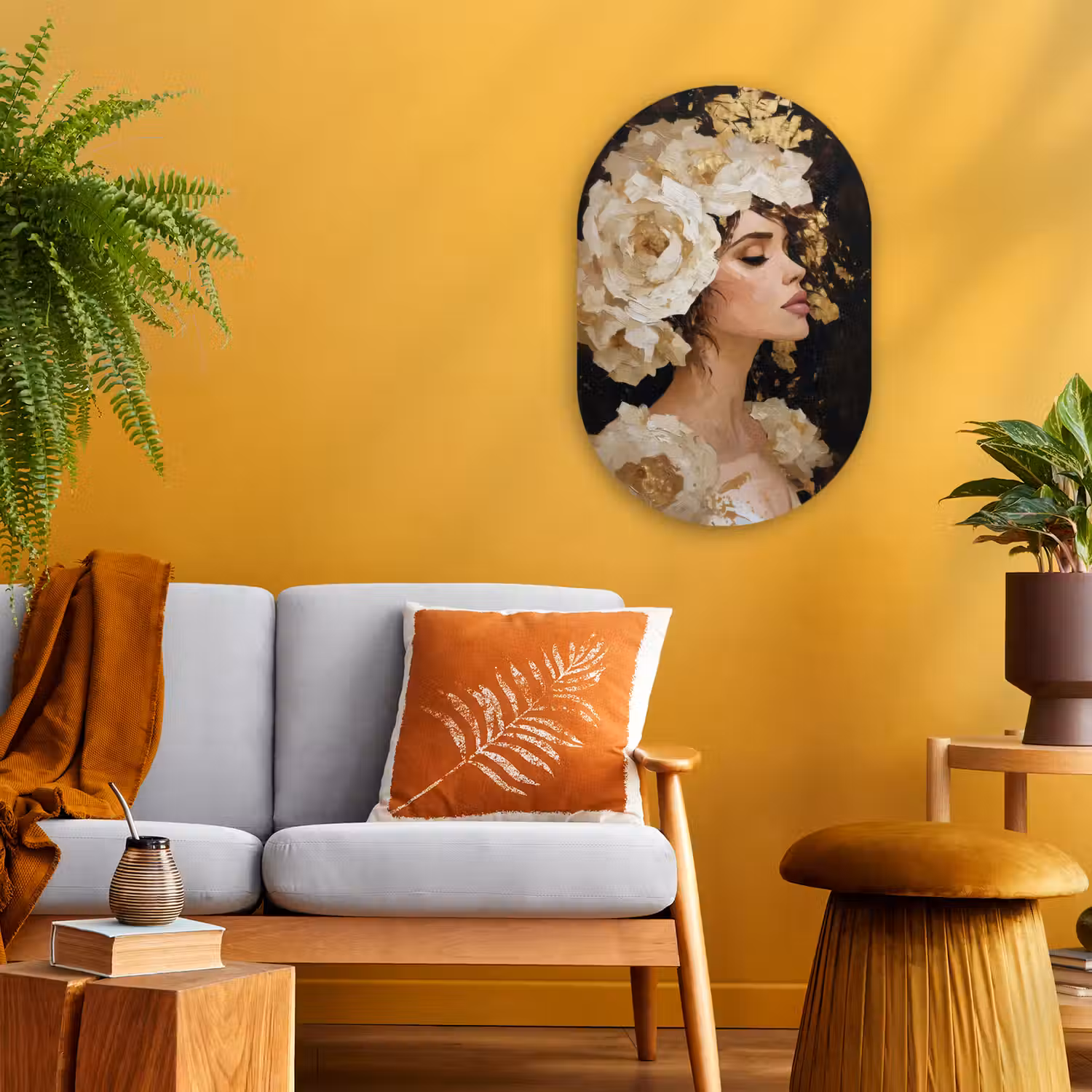 Abstract - Vrouw - Bloemen - Wit Wandcirkel Ovaal Forex klein -sfeer4