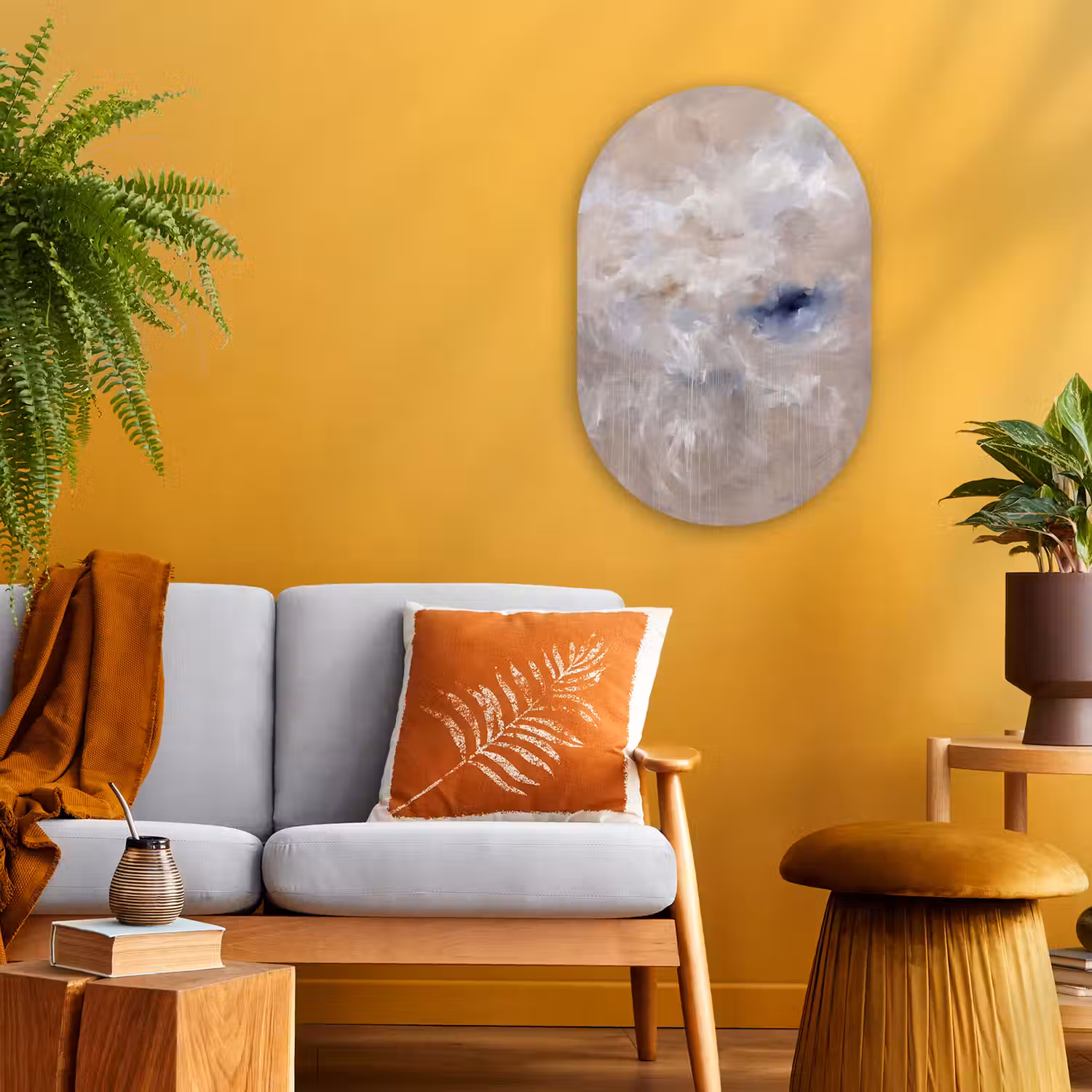 Abstract - Wolken - Sfeer - Modern - Beige Wandcirkel Ovaal Forex klein -sfeer4