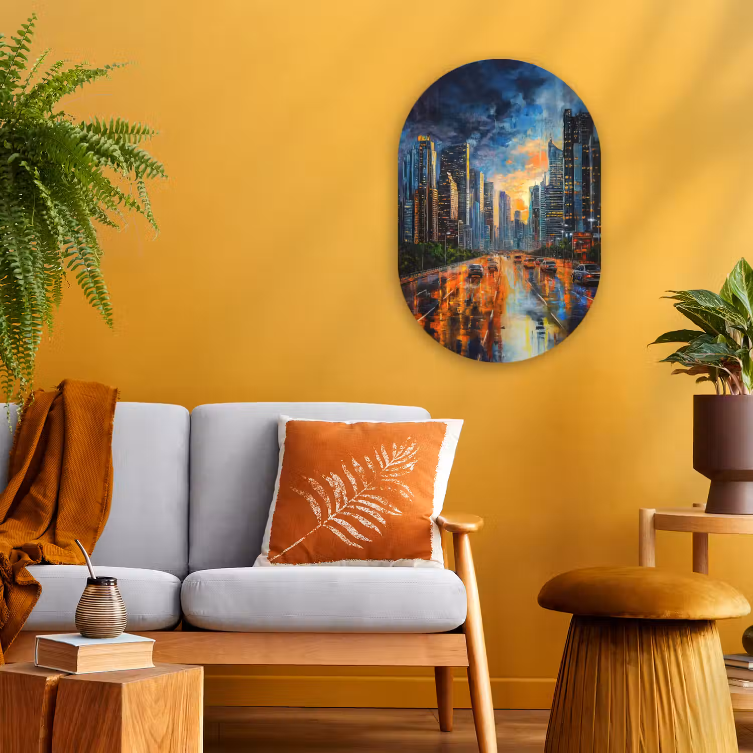 Auto - Skyline - Zon - Blauw Wandcirkel Ovaal Forex klein -sfeer4