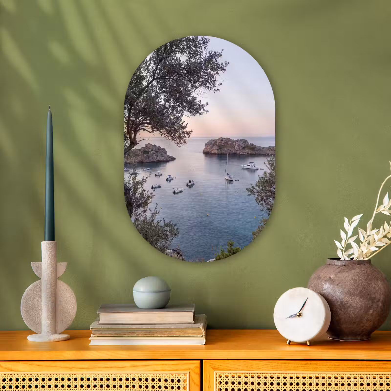 Muurovaal - Baai - boten - zonsondergang - Baai - boten - zonsondergang Wandcirkel Ovaal Forex klein