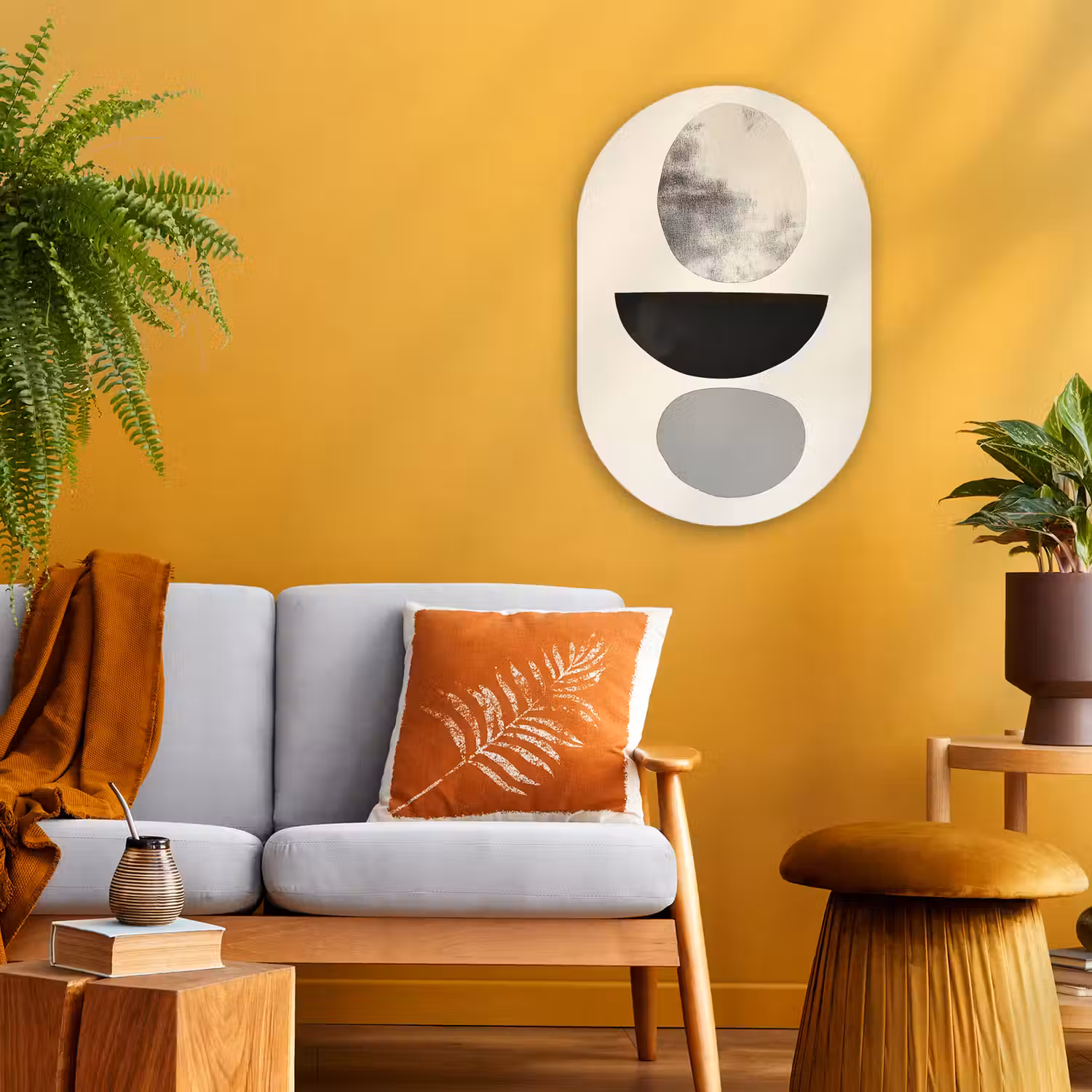 Beige - Japandi - Wabi sabi Wandcirkel Ovaal Forex klein -sfeer4