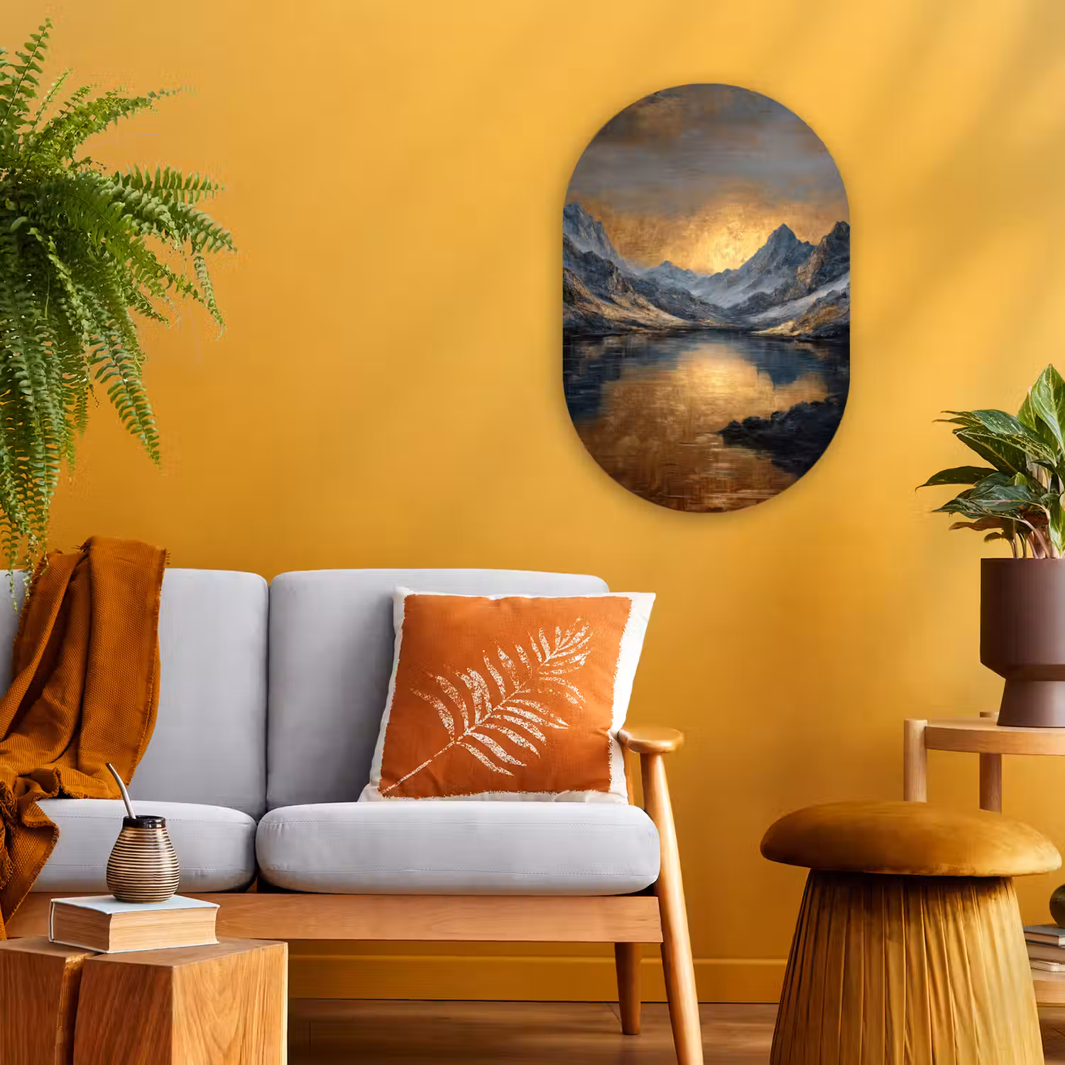 Berglandschap met Gouden Zonsondergang Wandcirkel Ovaal Forex klein -sfeer4