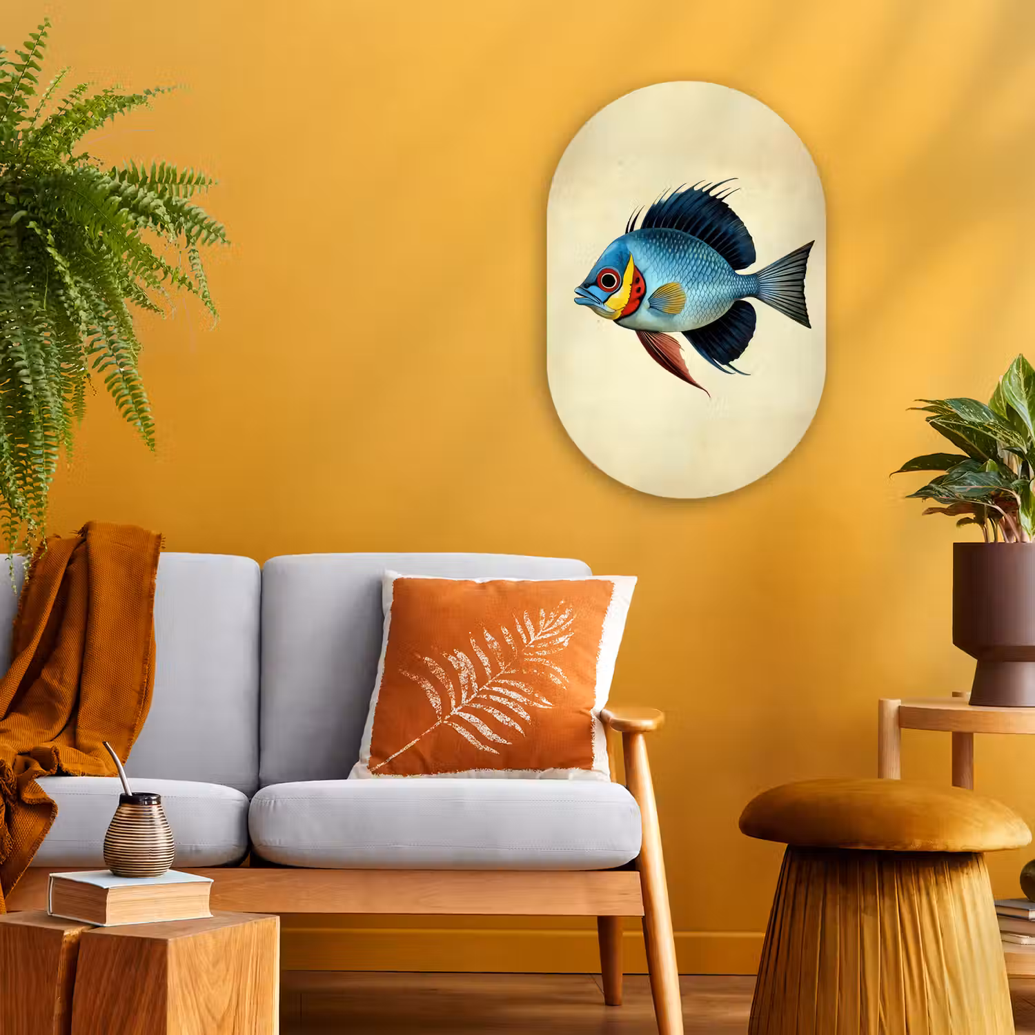 Blauw - Kieuwen - Vis - Illustratie Wandcirkel Ovaal Forex klein -sfeer4