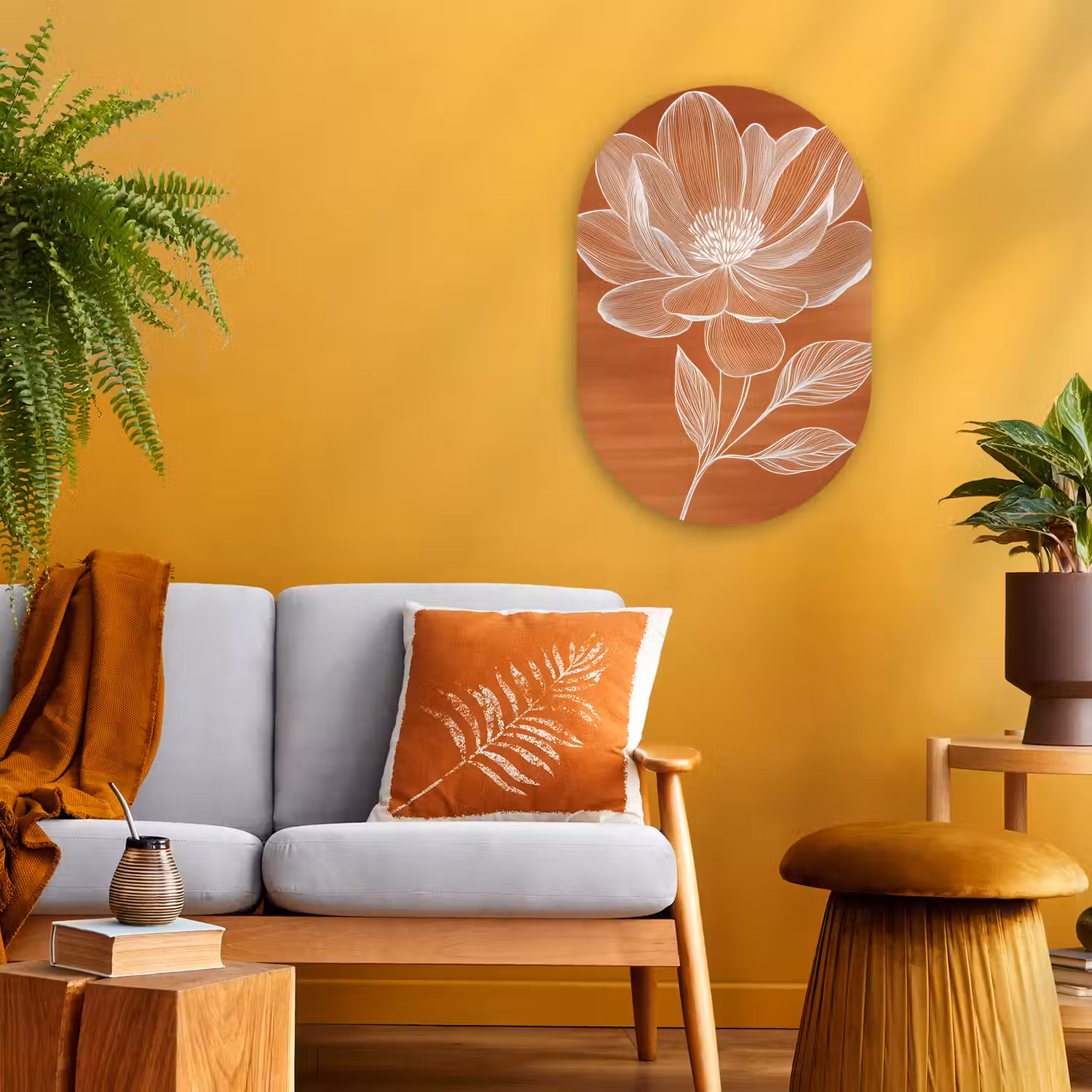 Bloem - Minimalistisch - Wit Wandcirkel Ovaal Forex klein -sfeer4
