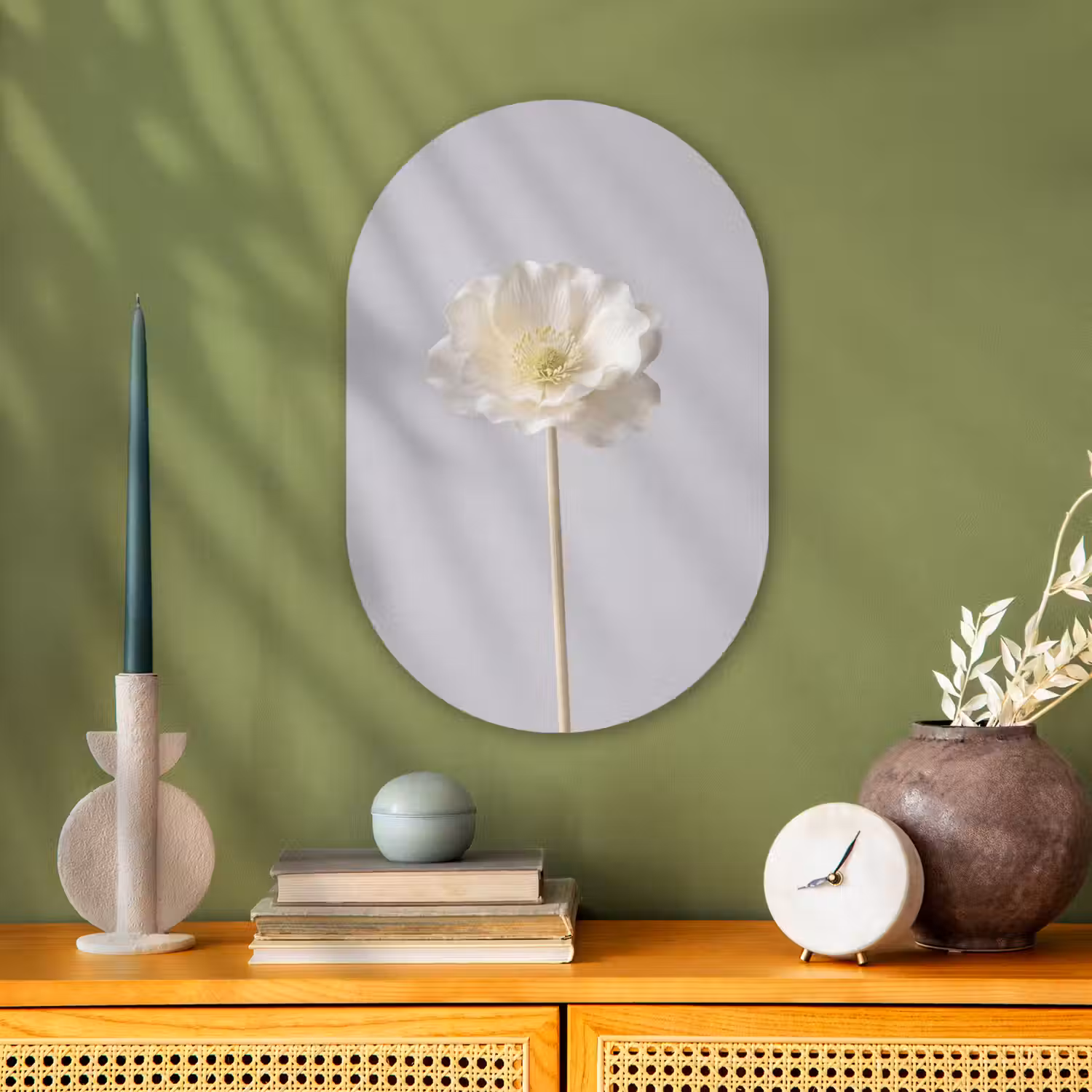 Bloem - Minimalistisch -Wit Wandcirkel Ovaal Forex klein -sfeer2